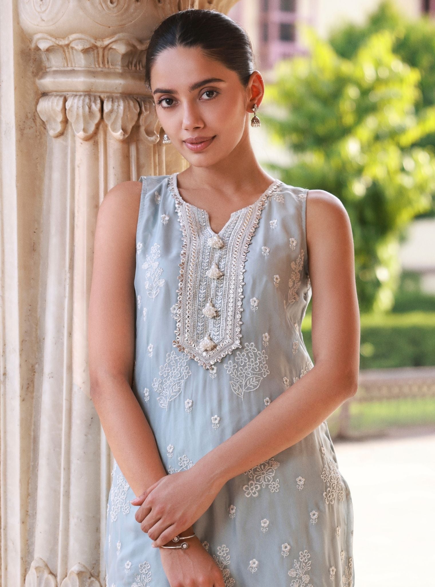 Taveli Organza Light Blue Kurta Set