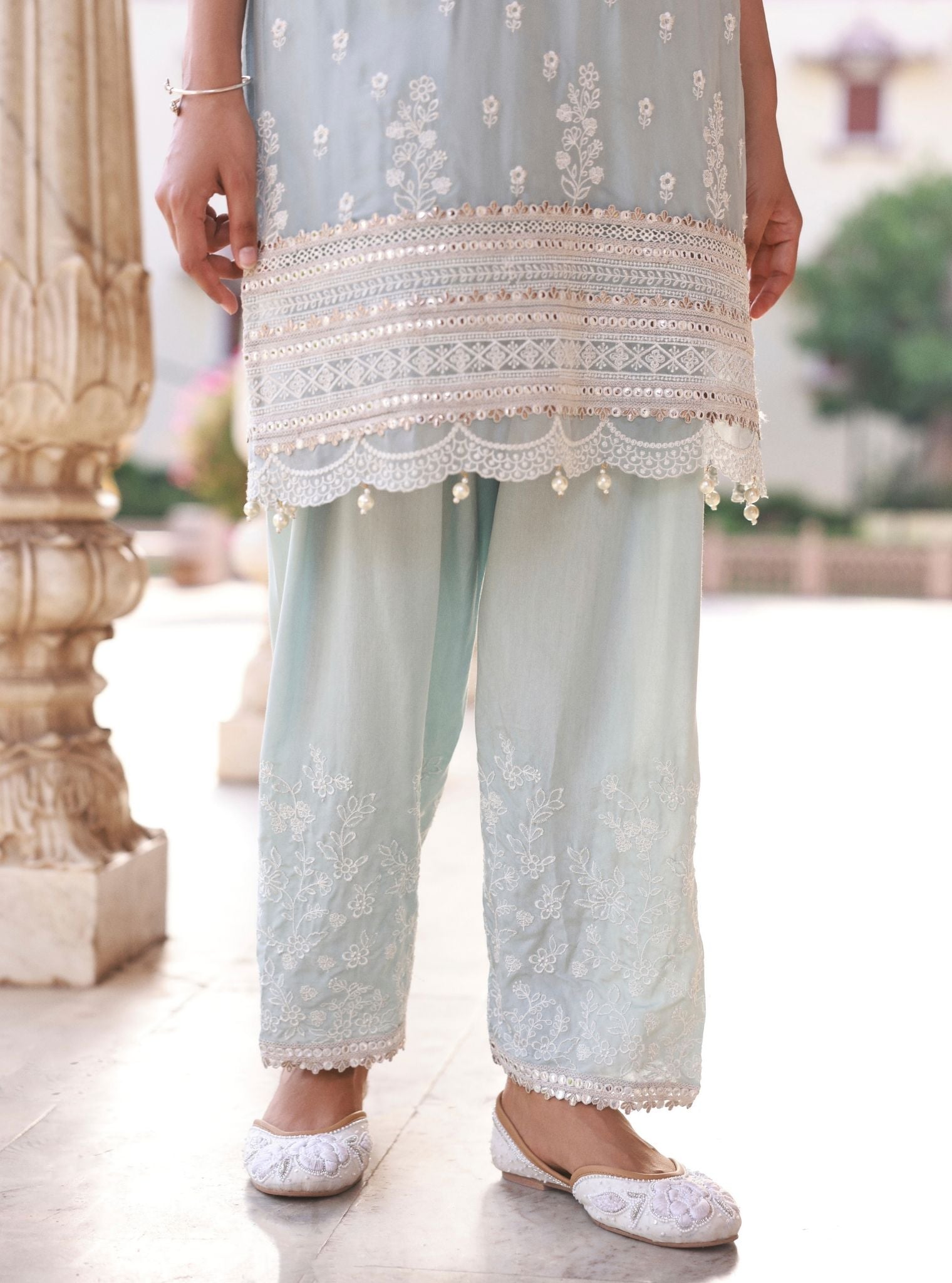 Taveli Organza Light Blue Kurta Set