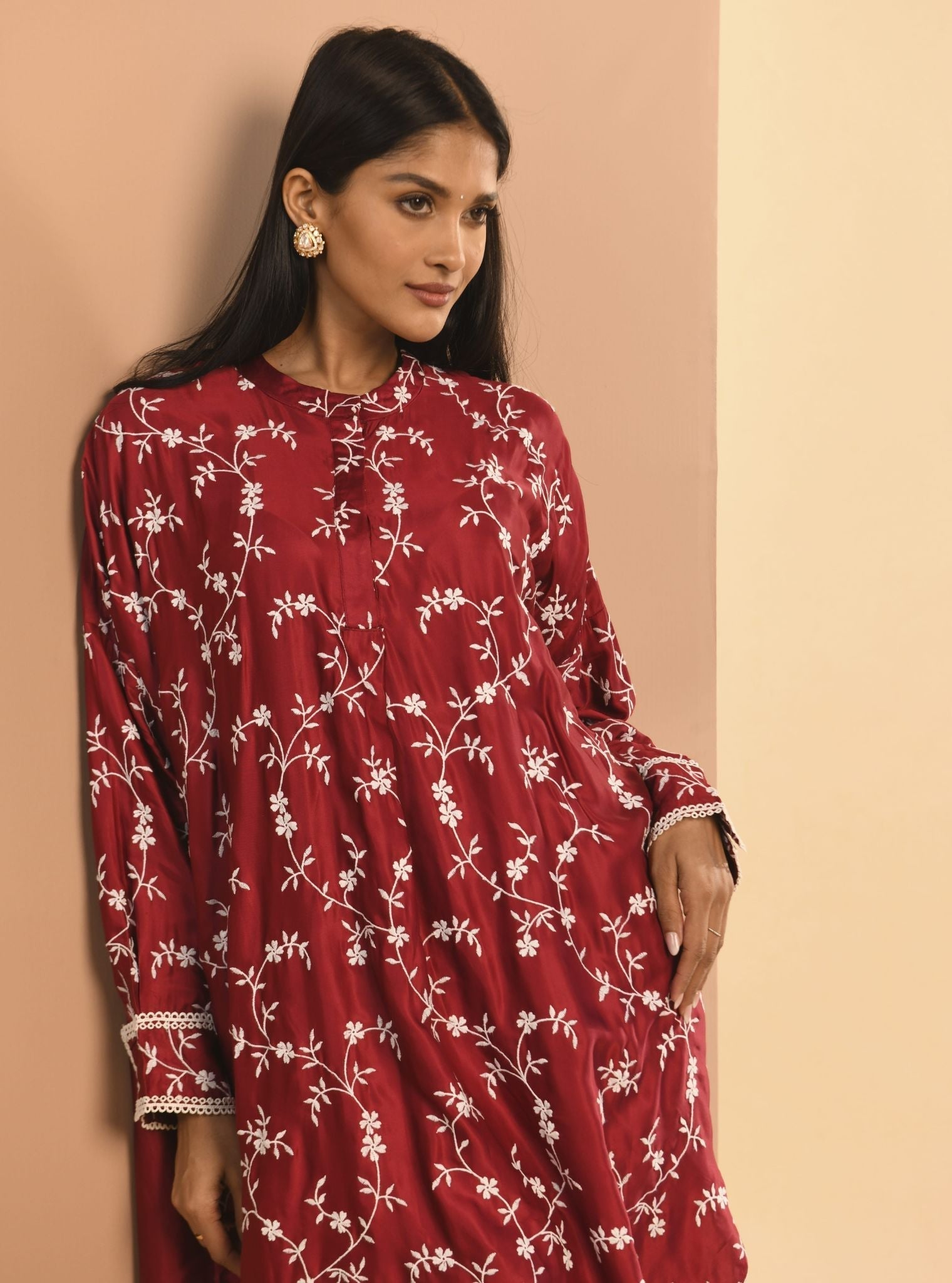 Pheme Cupro Wine Kurta Set