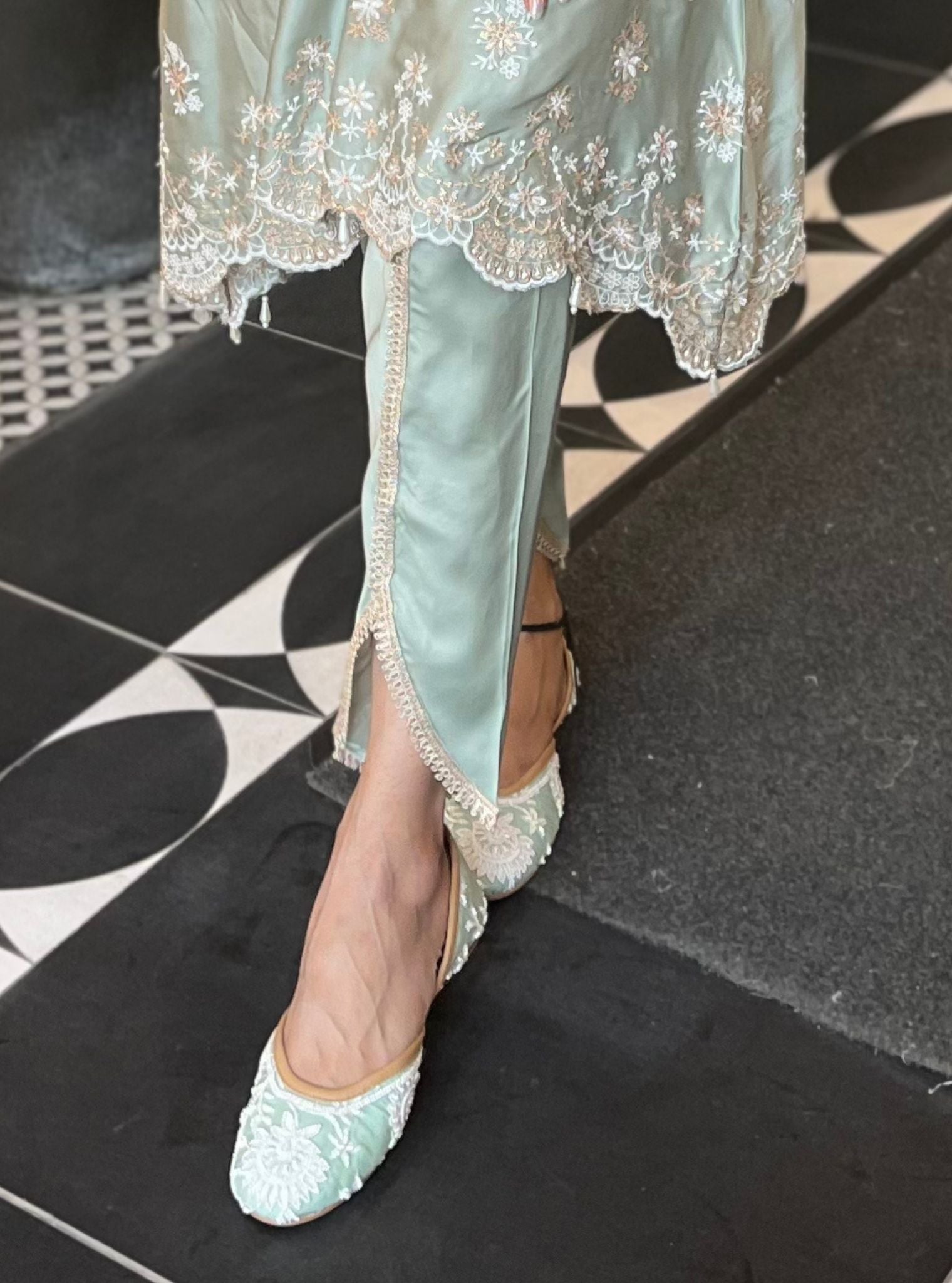 Kangna Cupro Satin Sage Green Kurta Set