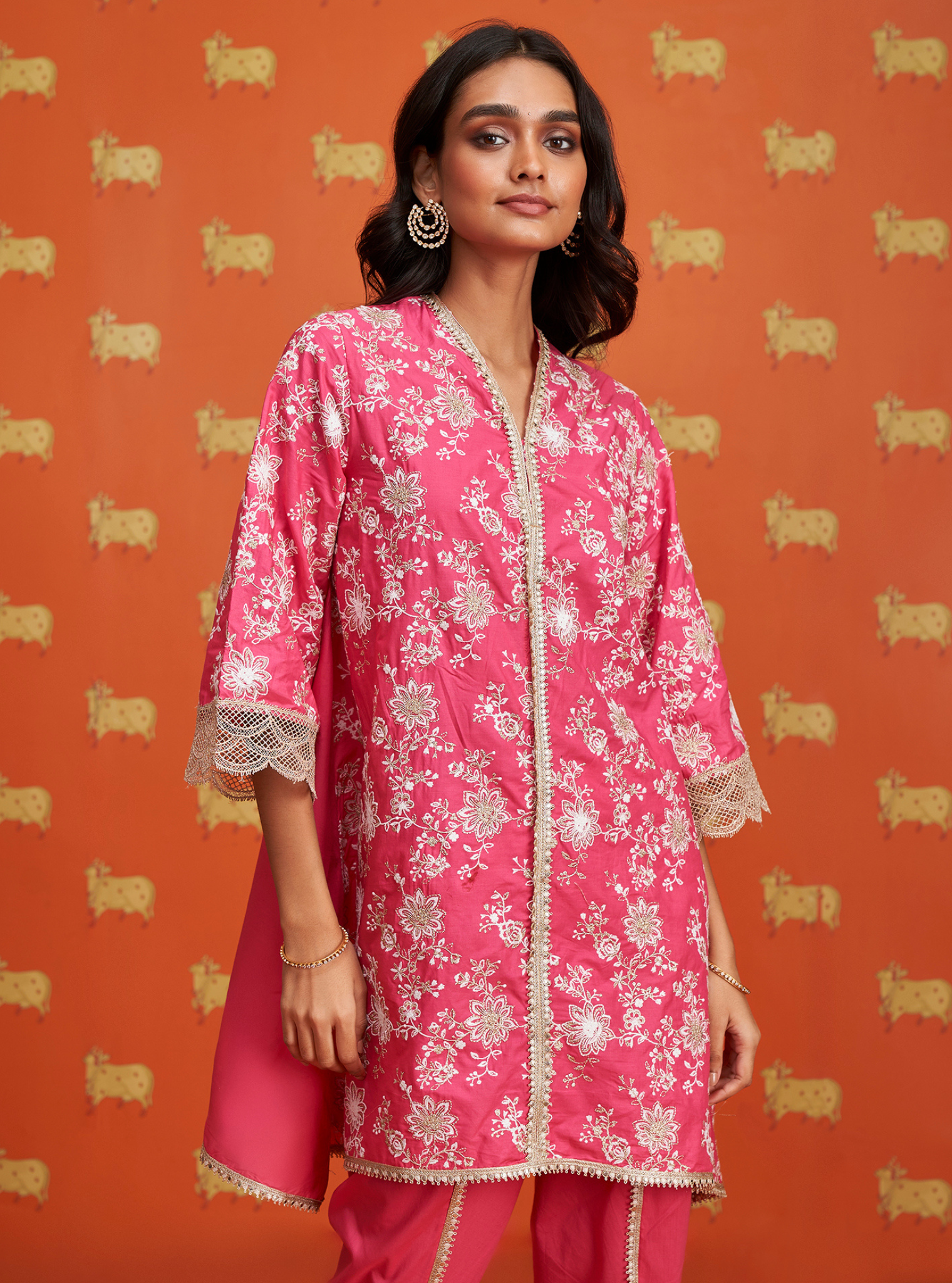 Komen Supima Cotton Fuschia Kurta Set