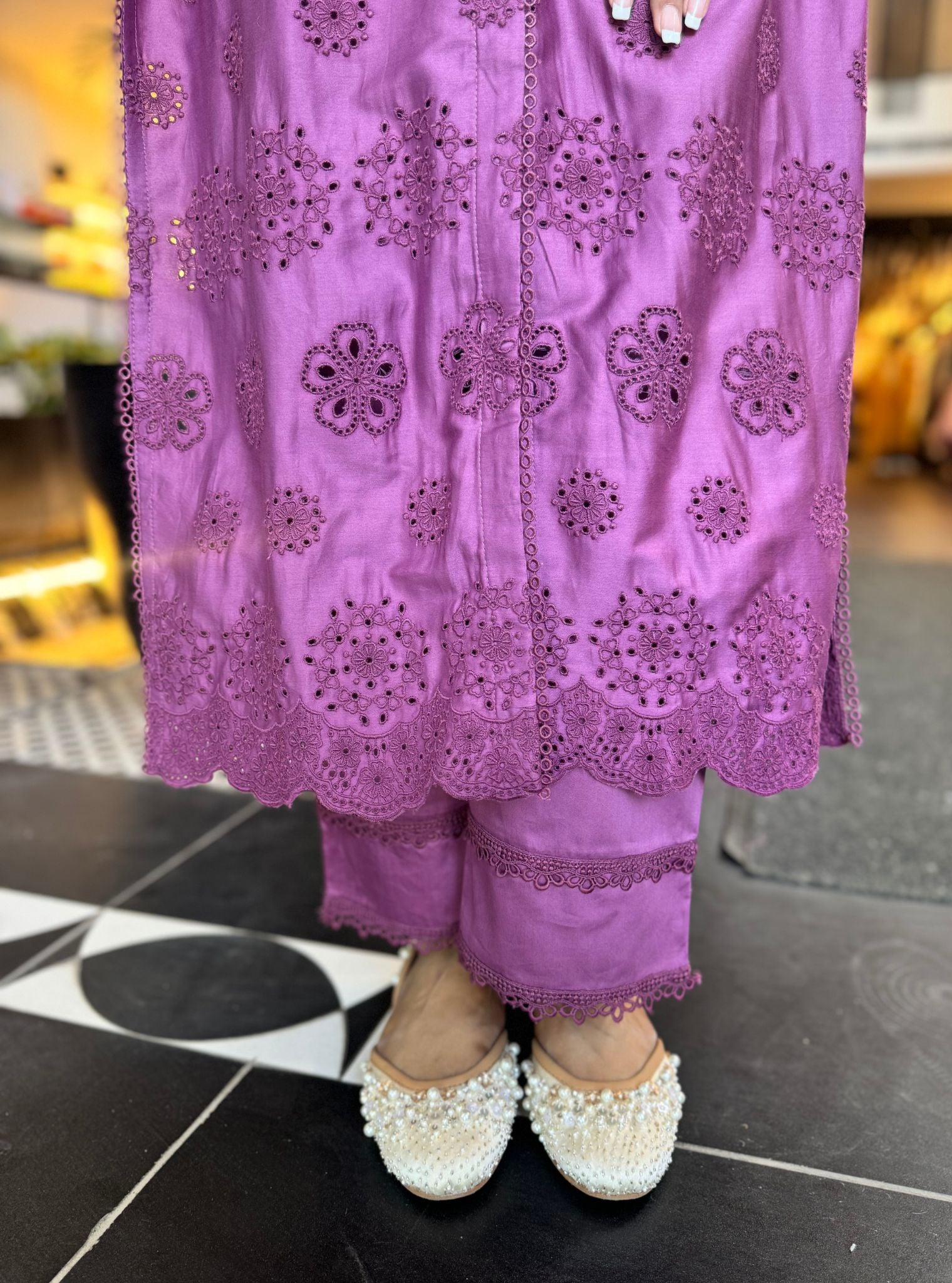 Mulmul Pima Satin Harriet Grape Kurta with Mulmul Pima Satin Harriet Grape Pant