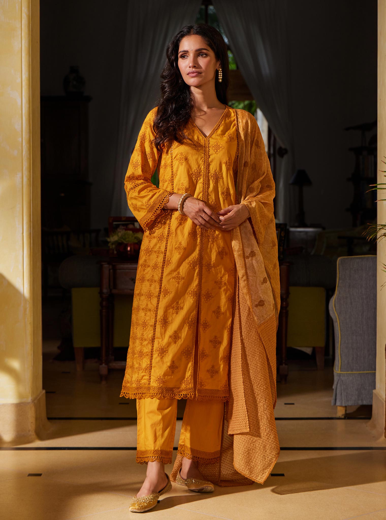 Mulmul Supima Cotton Seher Orange Pant