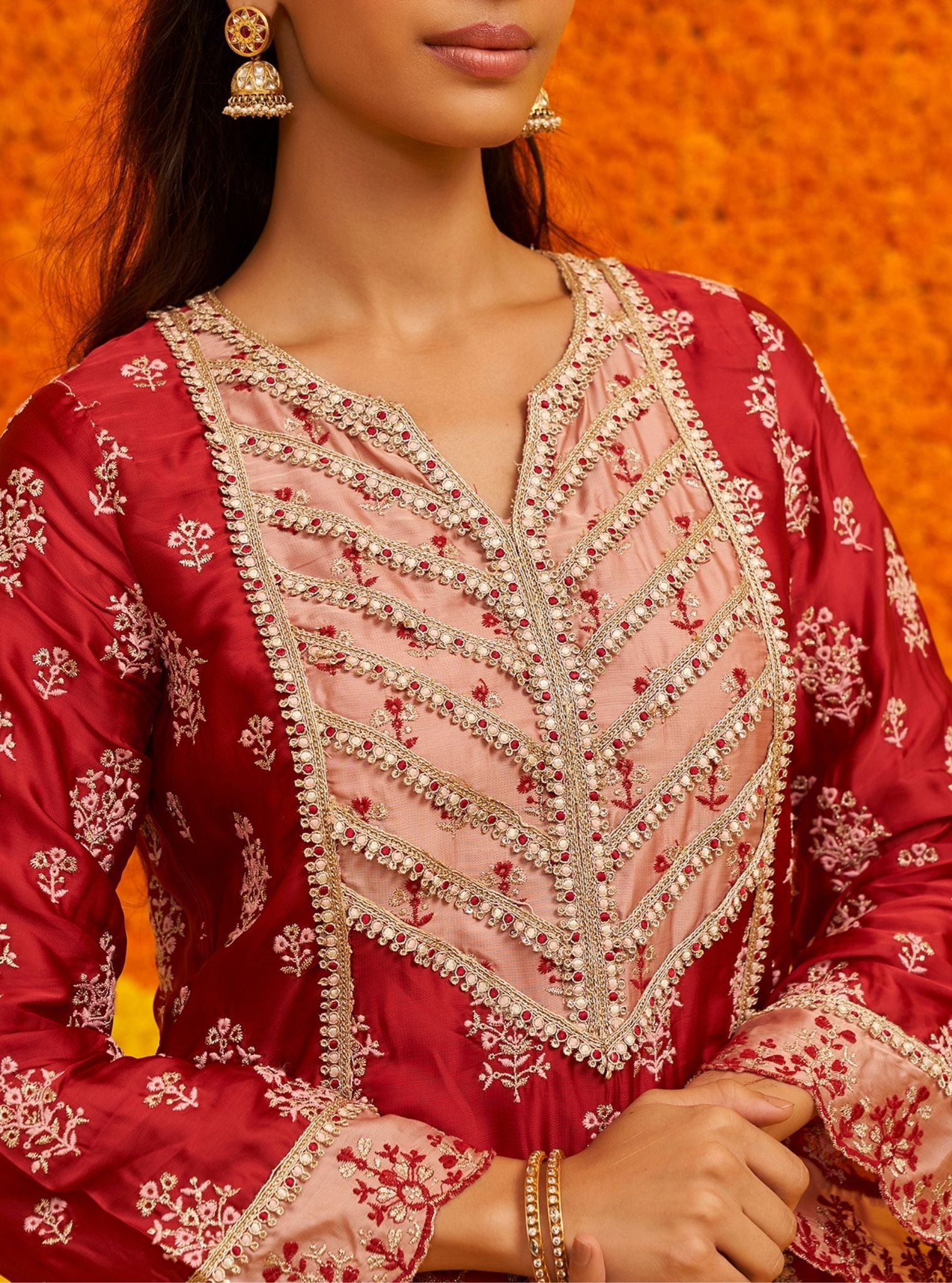 Shubh Organza Satin Red Kurta Set