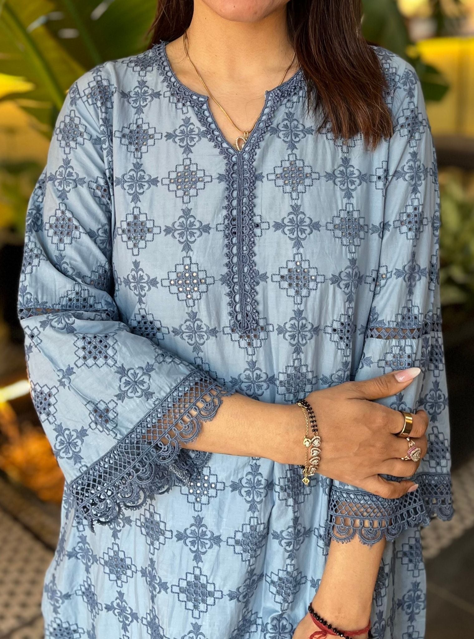 Sarali Supima Cotton Denim Kurta Set