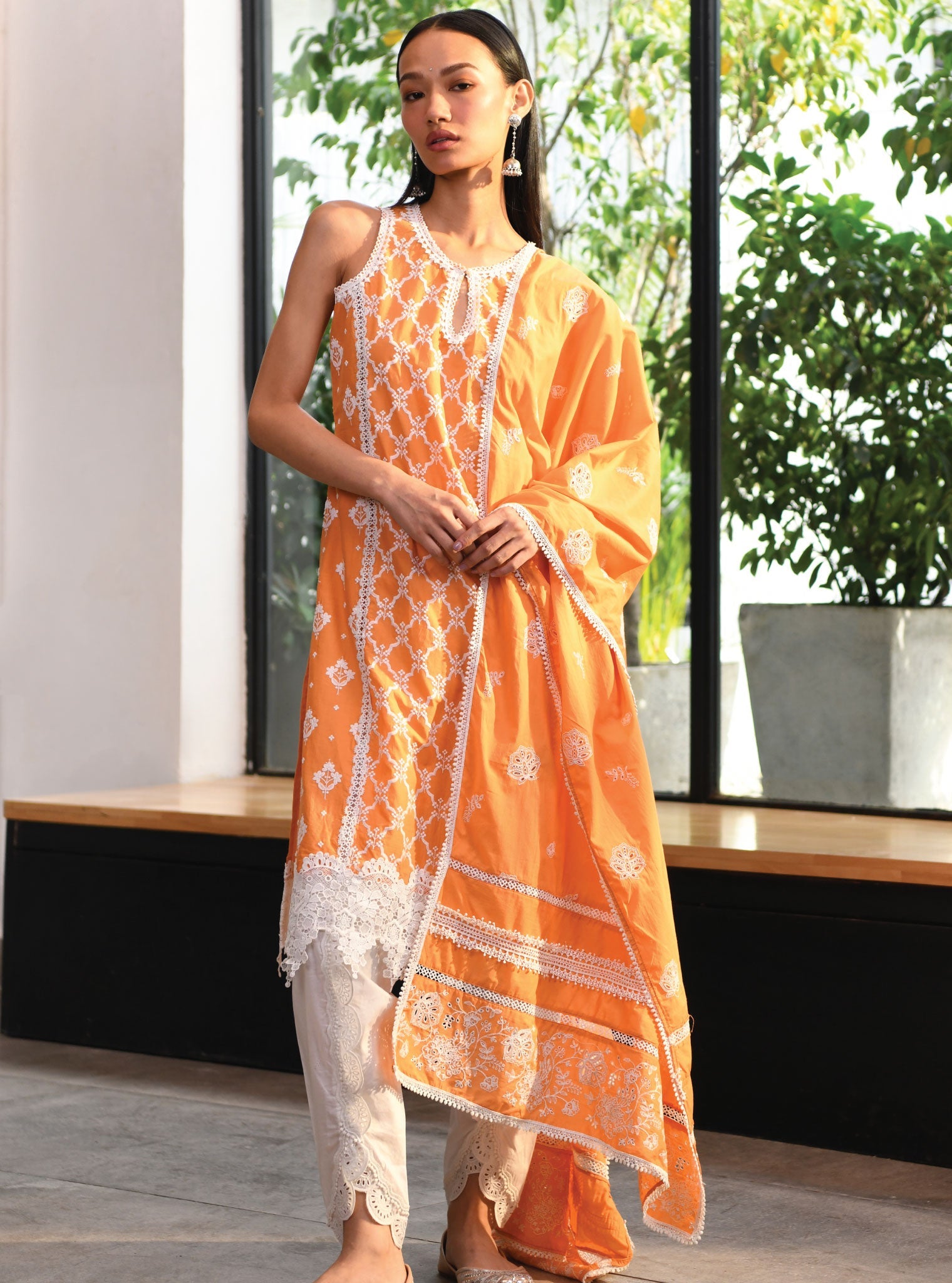 Mulmul Cotton Truro Orange Dupatta