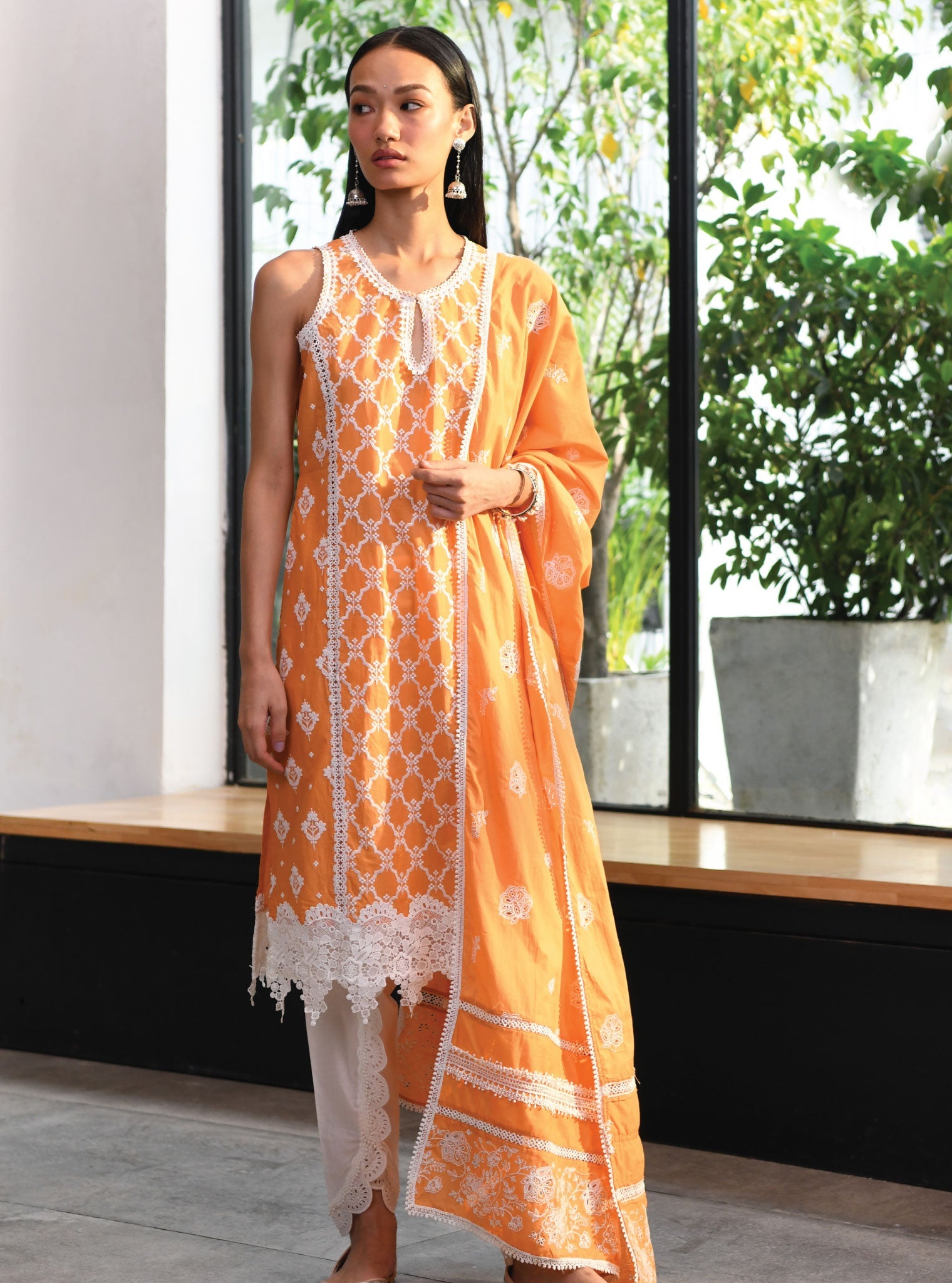 Mulmul Cotton Truro Orange Dupatta