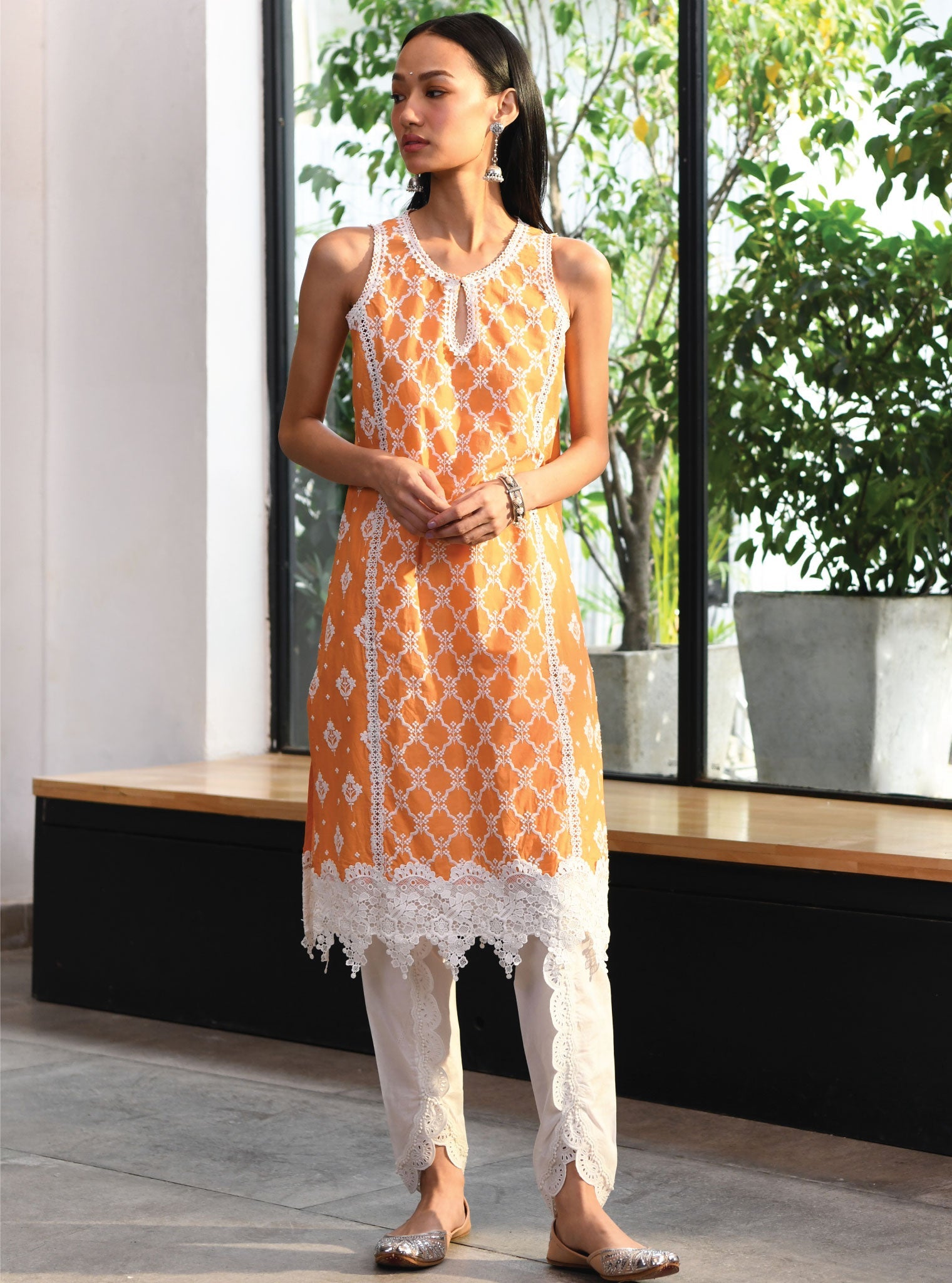 Newry Supima Cotton Orange Kurta Set