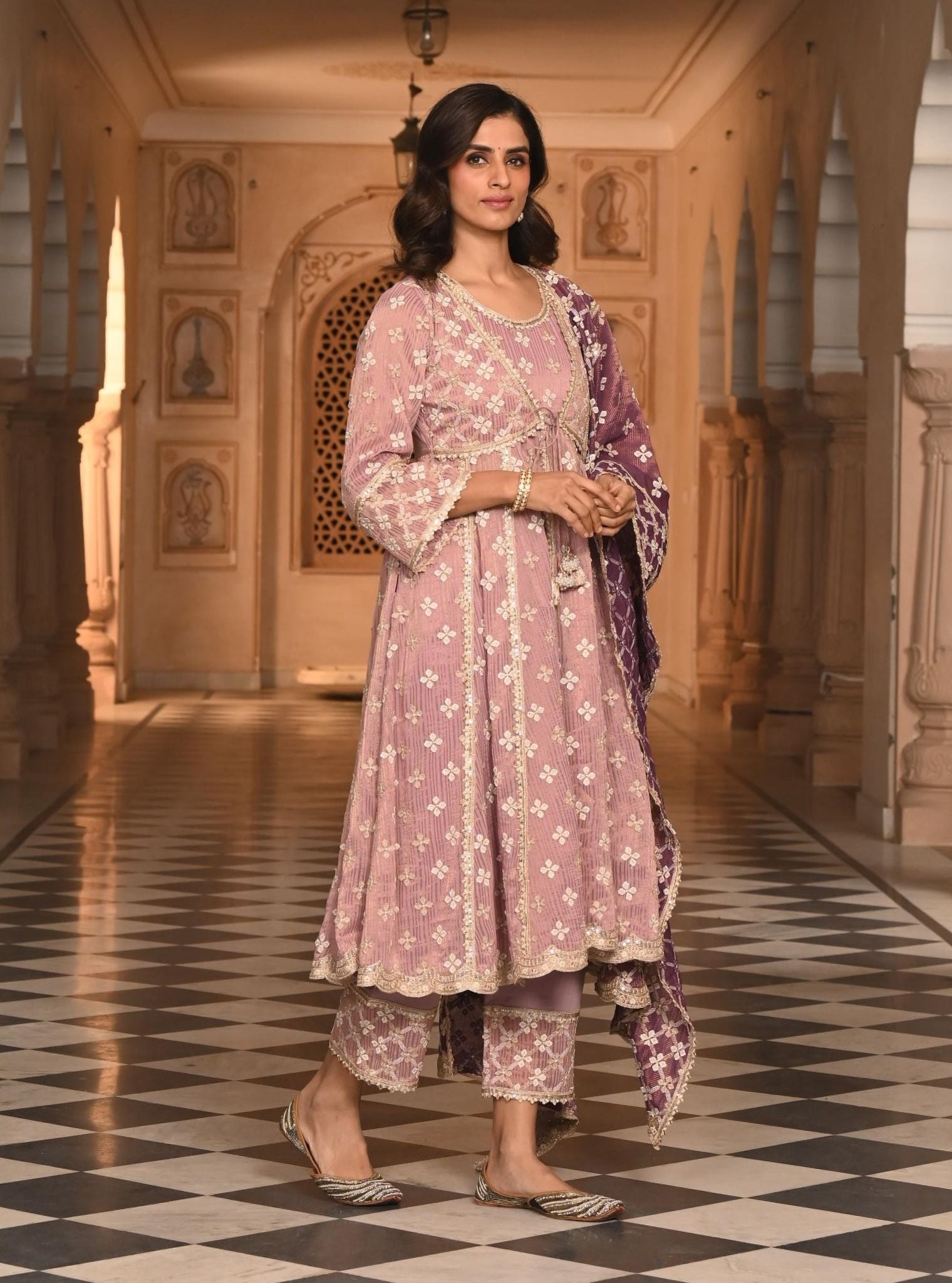 Bhumbro Banarsi Lilac Anarkali Kurta Set