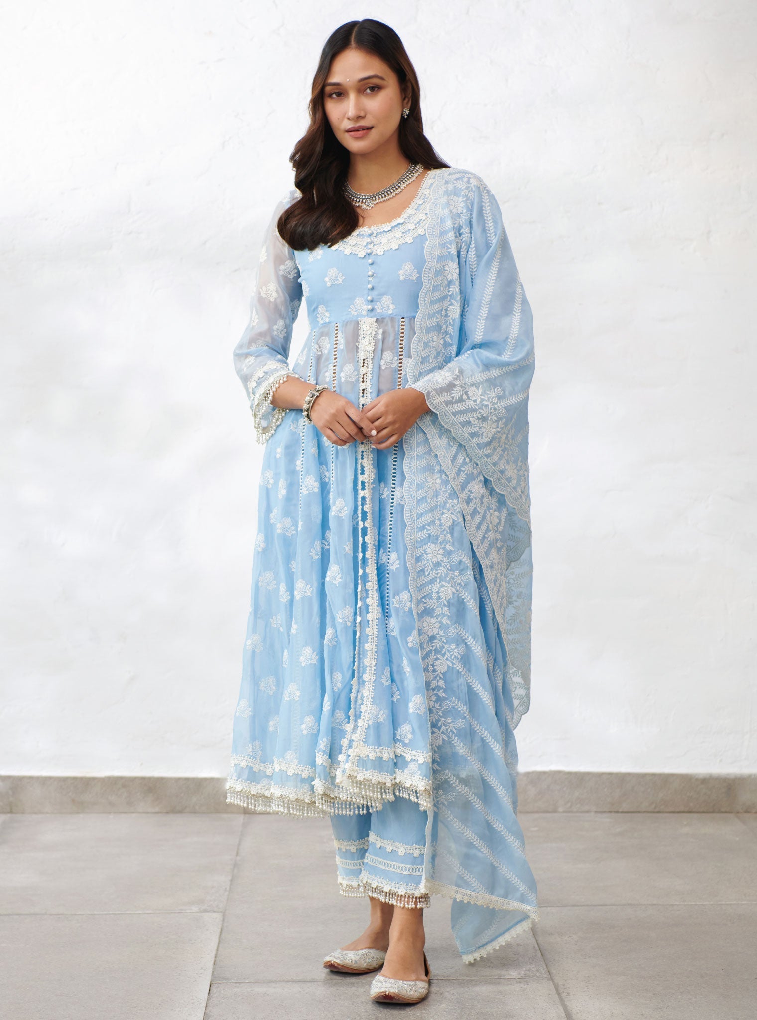 Mulmul Organza Glamorgan Blue Dupatta