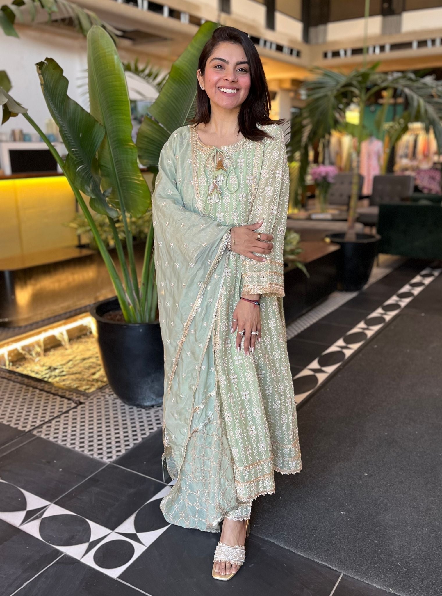 Arka Organza Green Anarkali Kurta Set