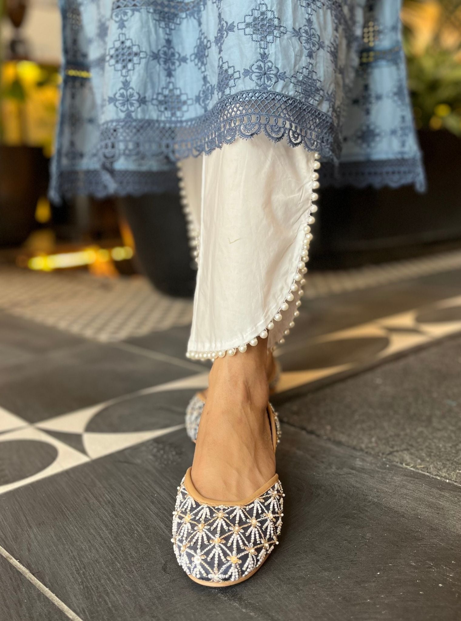 Sarali Supima Cotton Denim Kurta Set