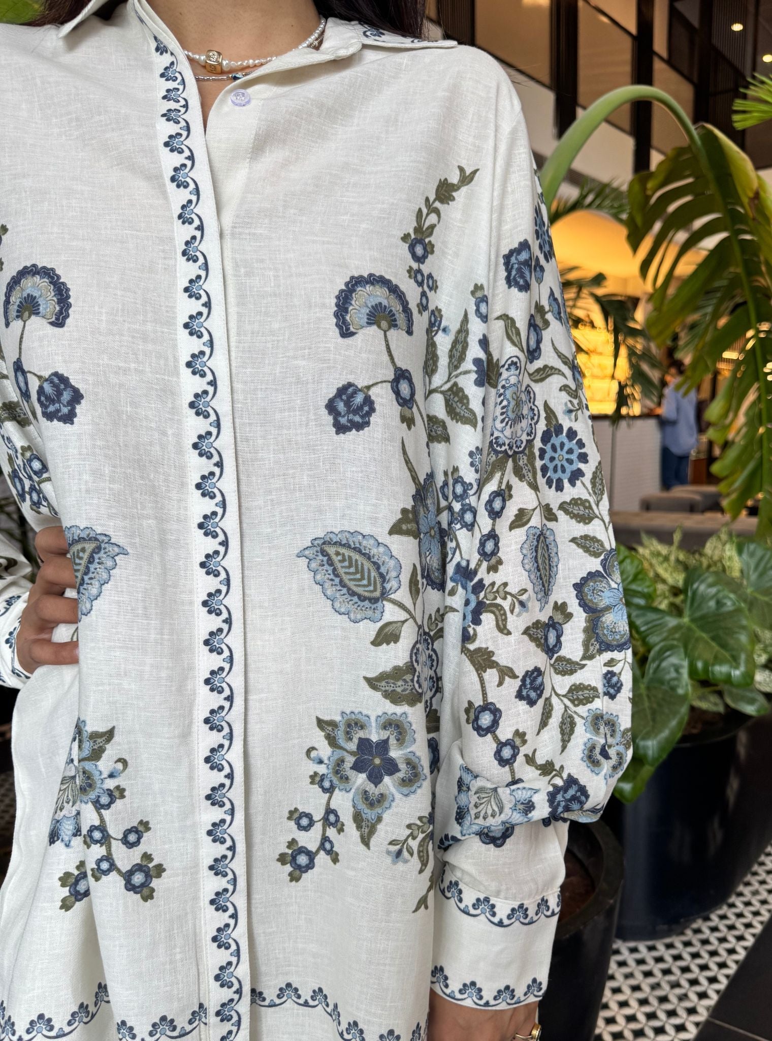 Fleur Printed Linen White Co-ord Set