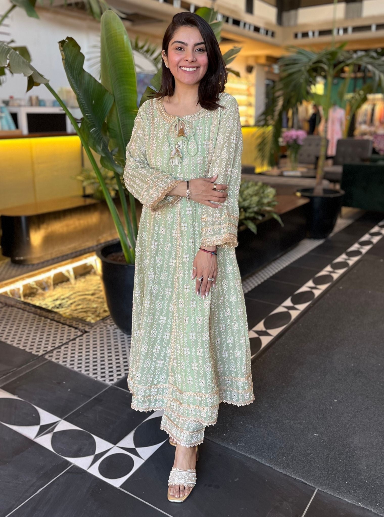 Arka Organza Green Anarkali Kurta Set