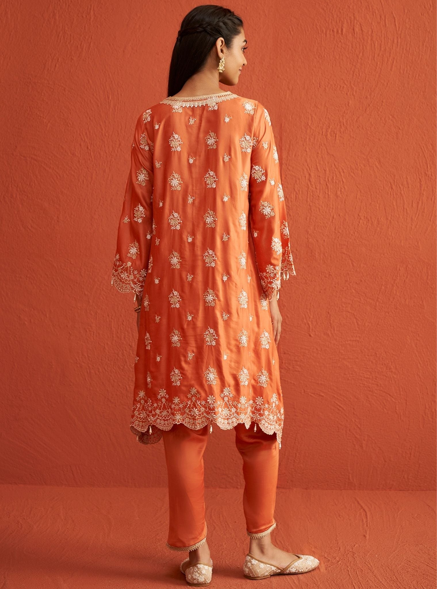 Kangna Bemberg Satin Burnt Orange Kurta Set