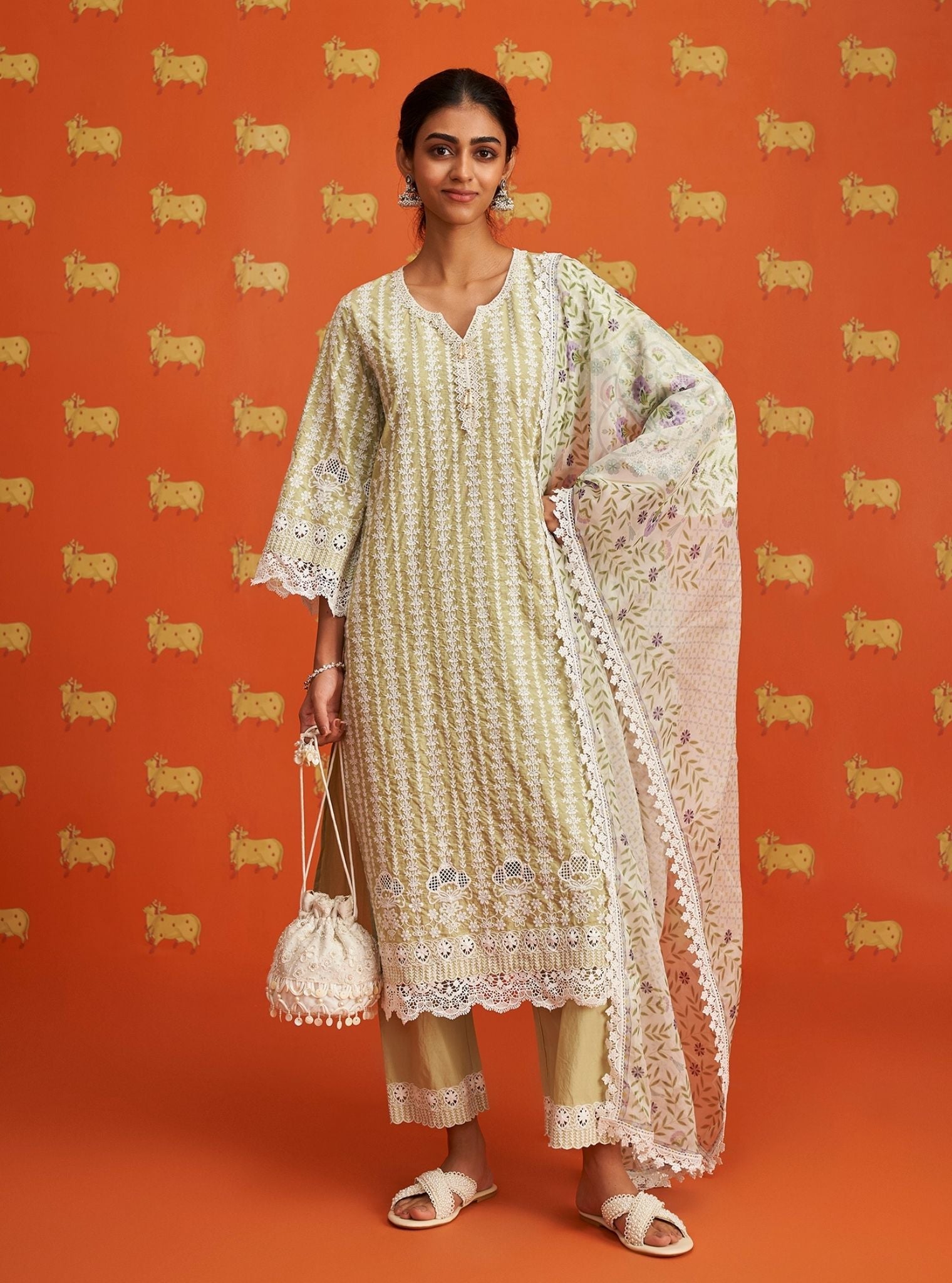 Lawana Supima Cotton Green Kurta Set