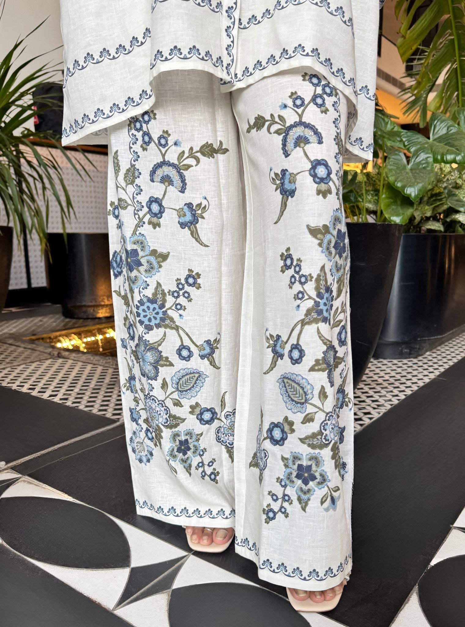 Fleur Printed Linen White Co-ord Set