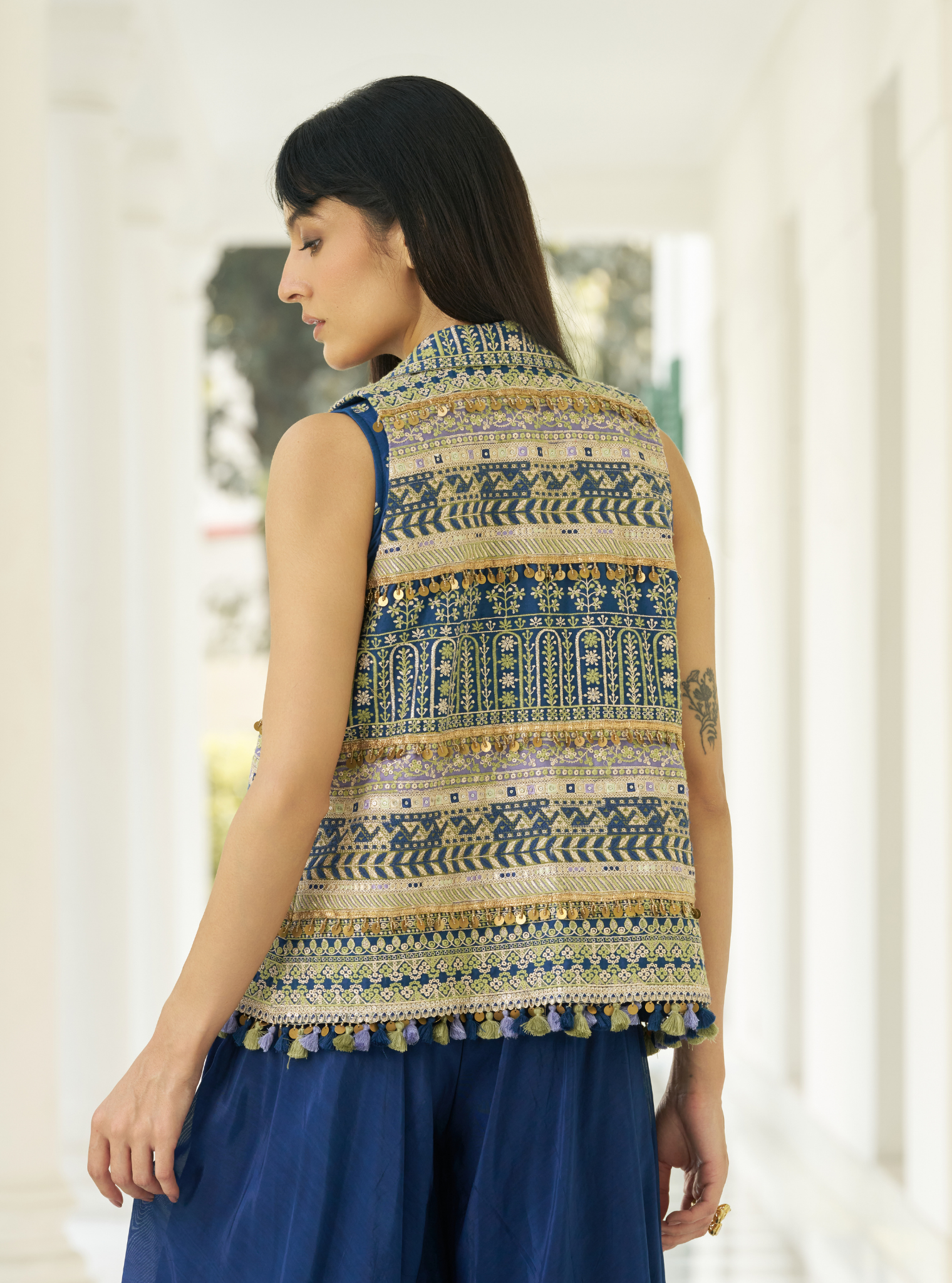 Paakhi Pima Satin Navy Jacket With Sharara