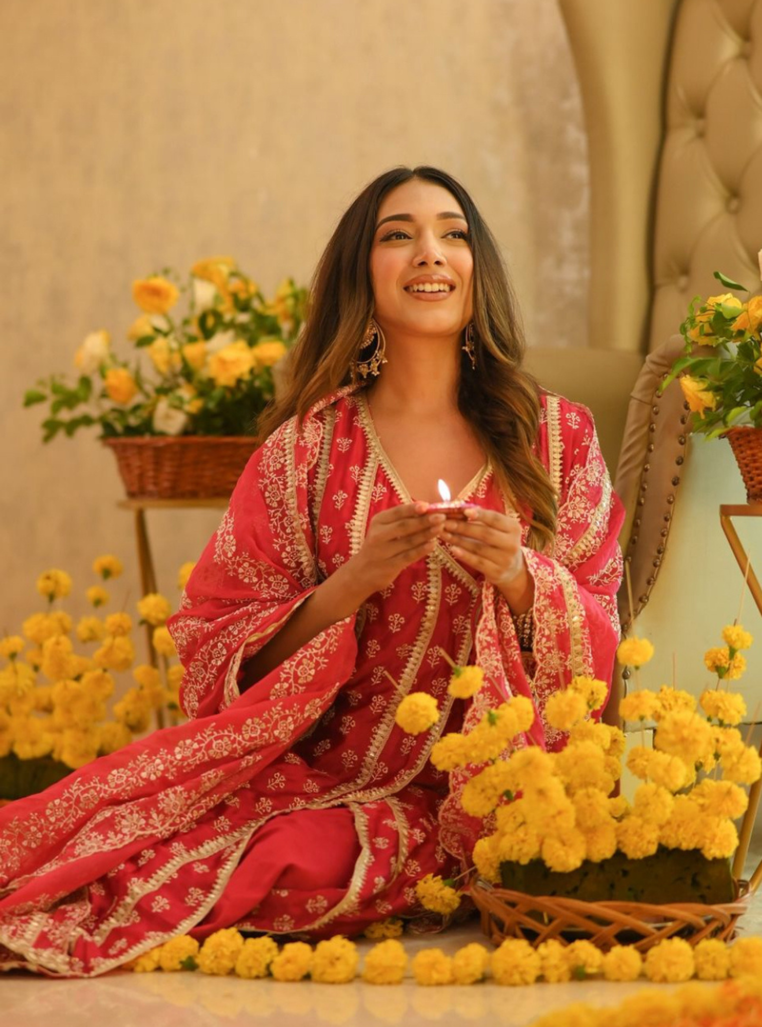 Patola Organza Satin Fuchsia Anarkali Kurta Set