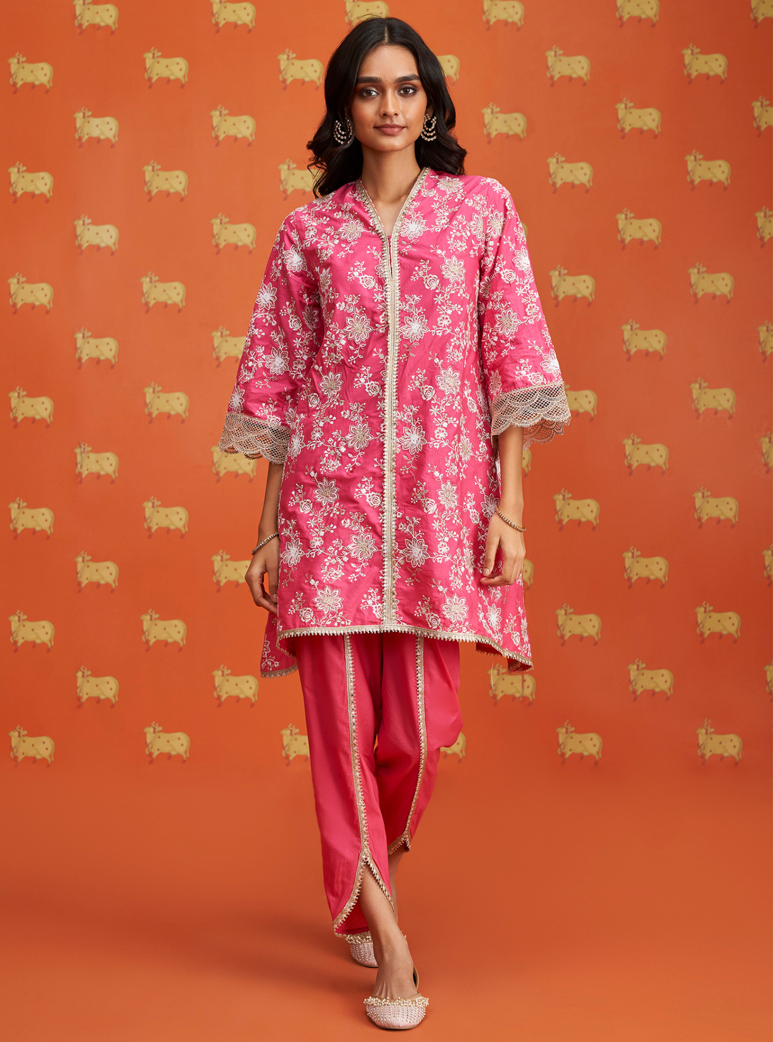 Komen Supima Cotton Fuschia Kurta Set
