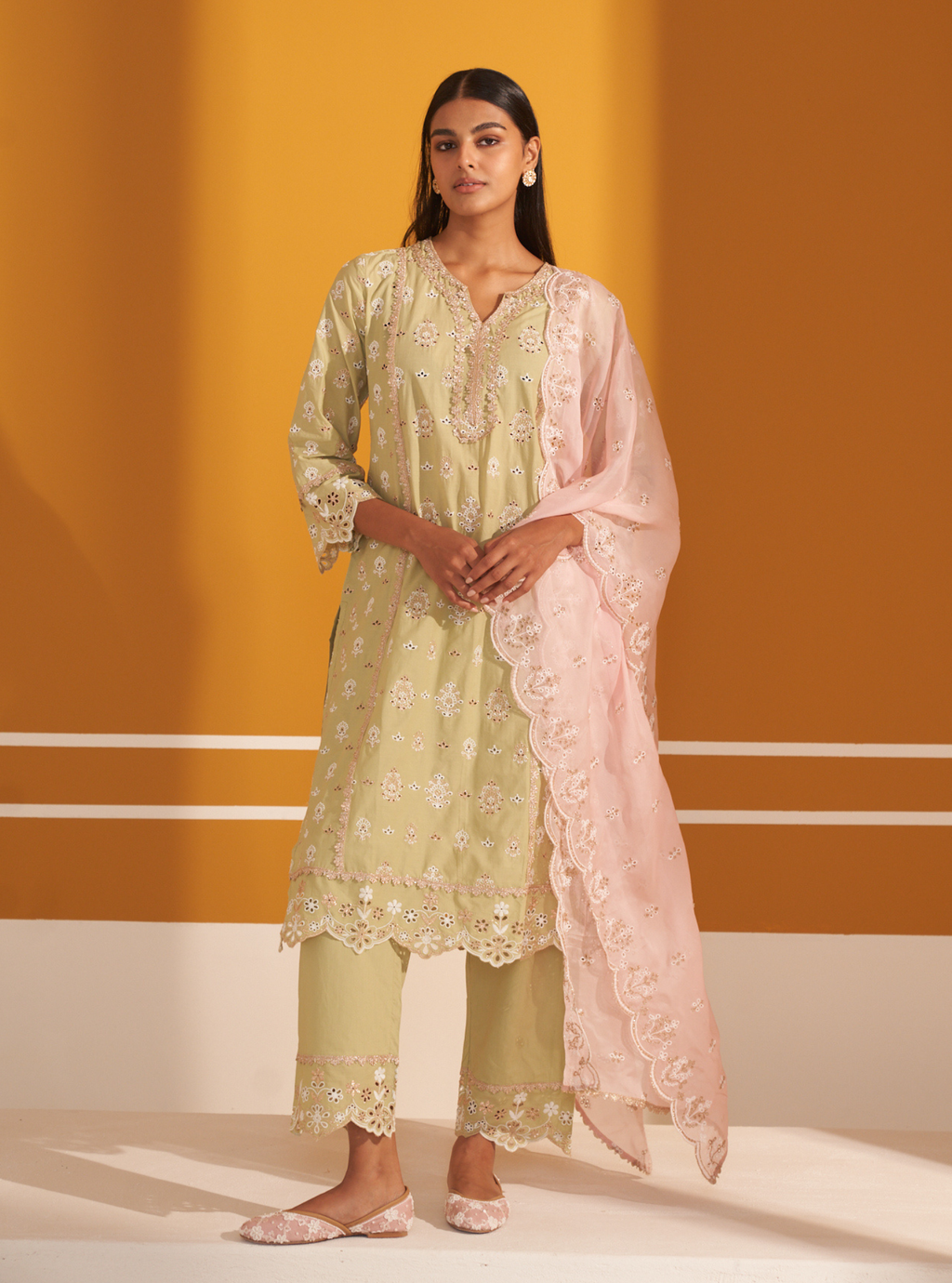 Nasreen Supima Cotton Green Kurta Set