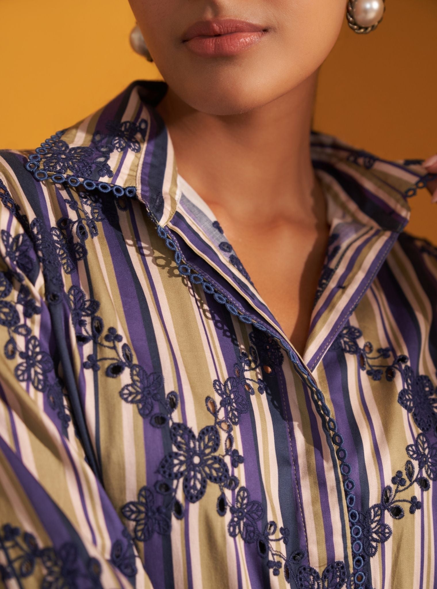 Joy Pima Satin Stripe Navy Kurta Set