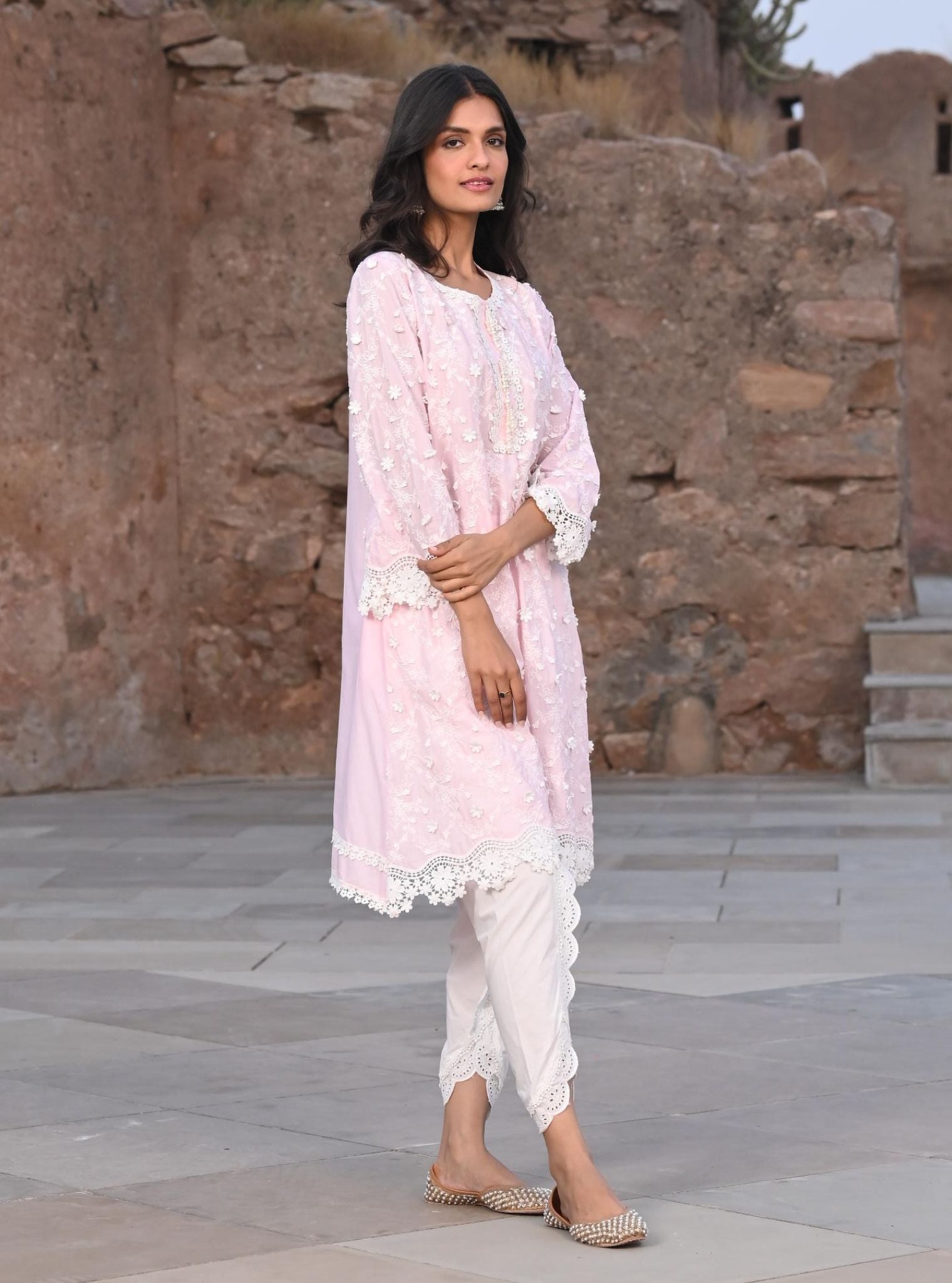 Mulmul Supima Cotton Baybreeze pink Kurta