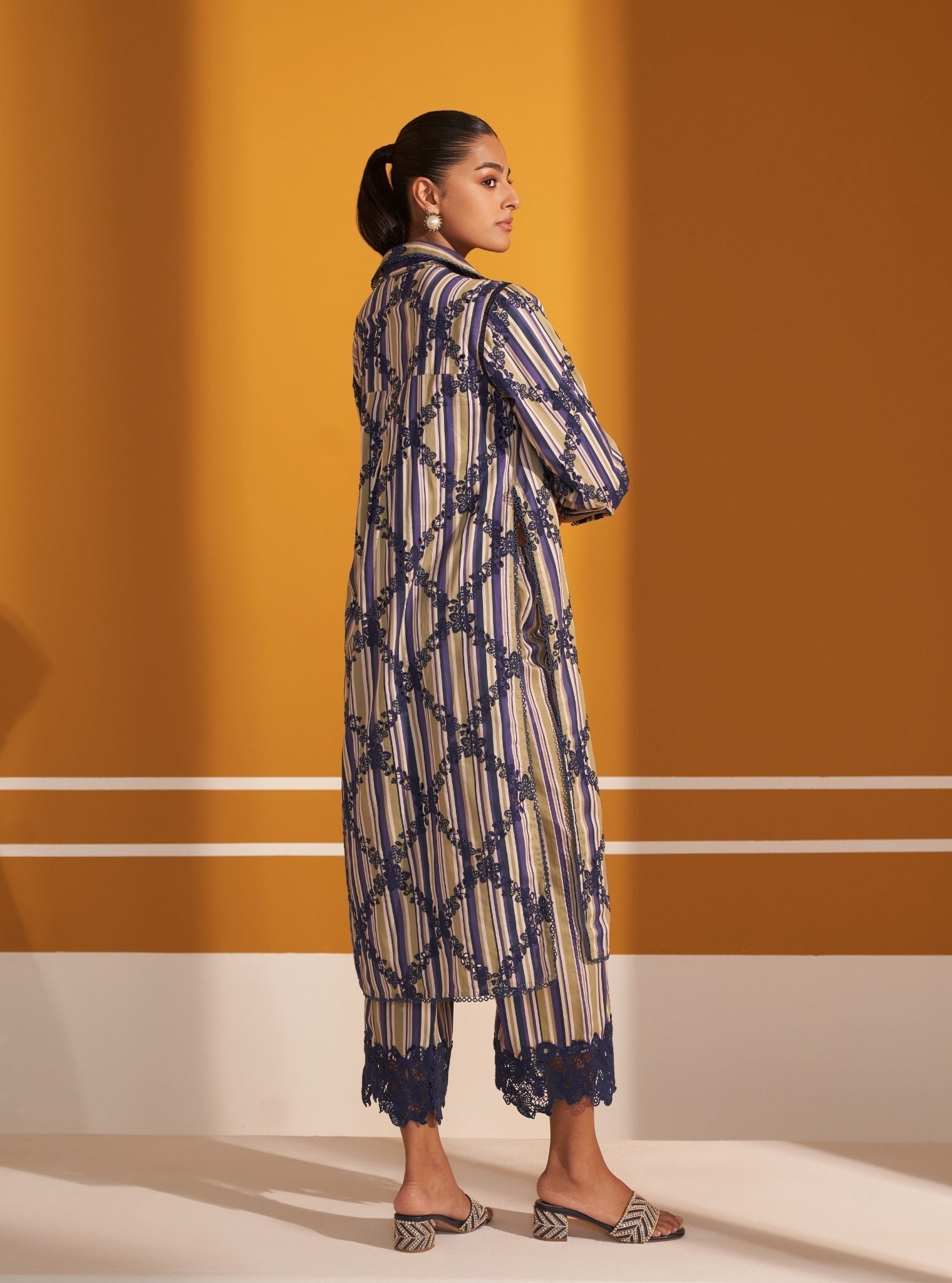 Joy Pima Satin Stripe Navy Kurta Set