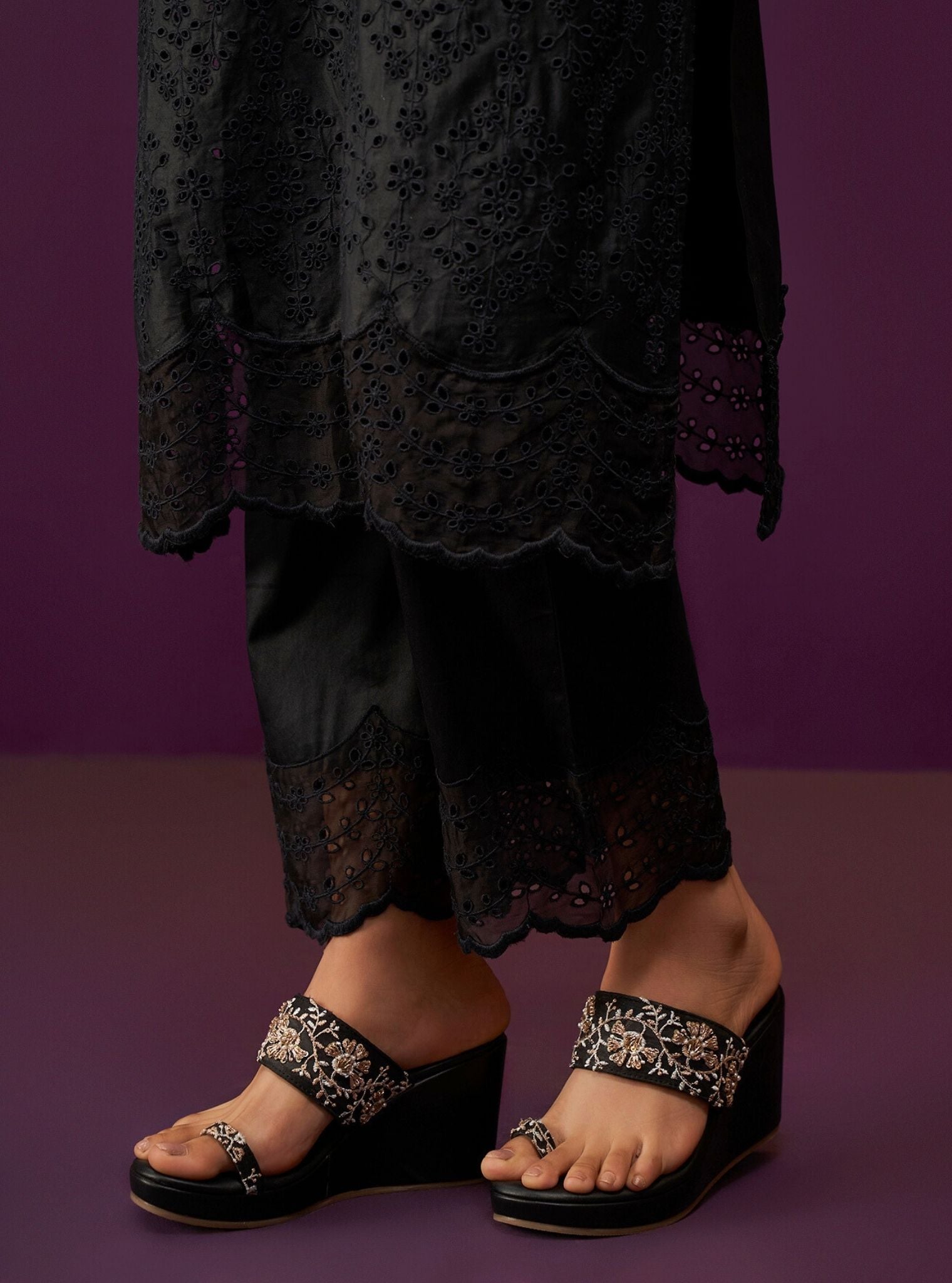 Madee Pima Satin Black Kurta Set
