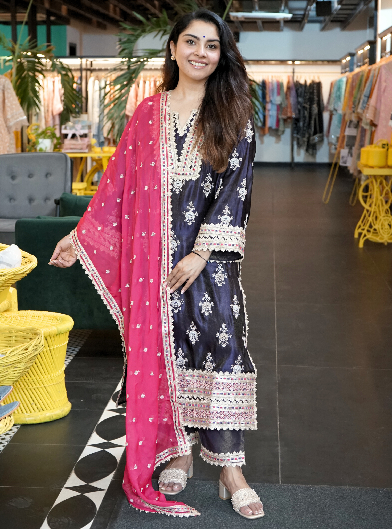 Mitthi Luxe Tissue Purple Kurta Set