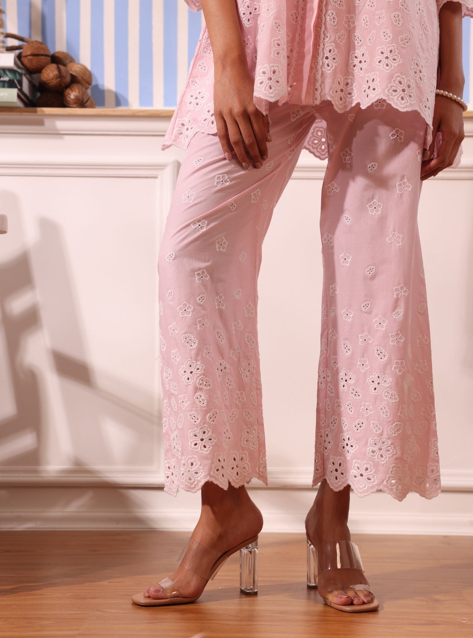 Mulmul Cotton Nidha Light Pink Shirt With Mulmul Cotton Nidha Light Pink Pant