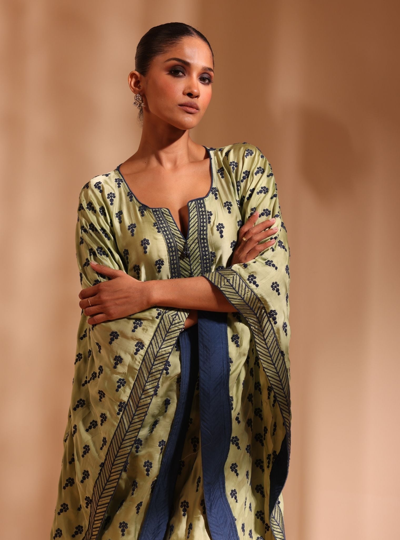 Niti Cupro Satin Green Kaftan