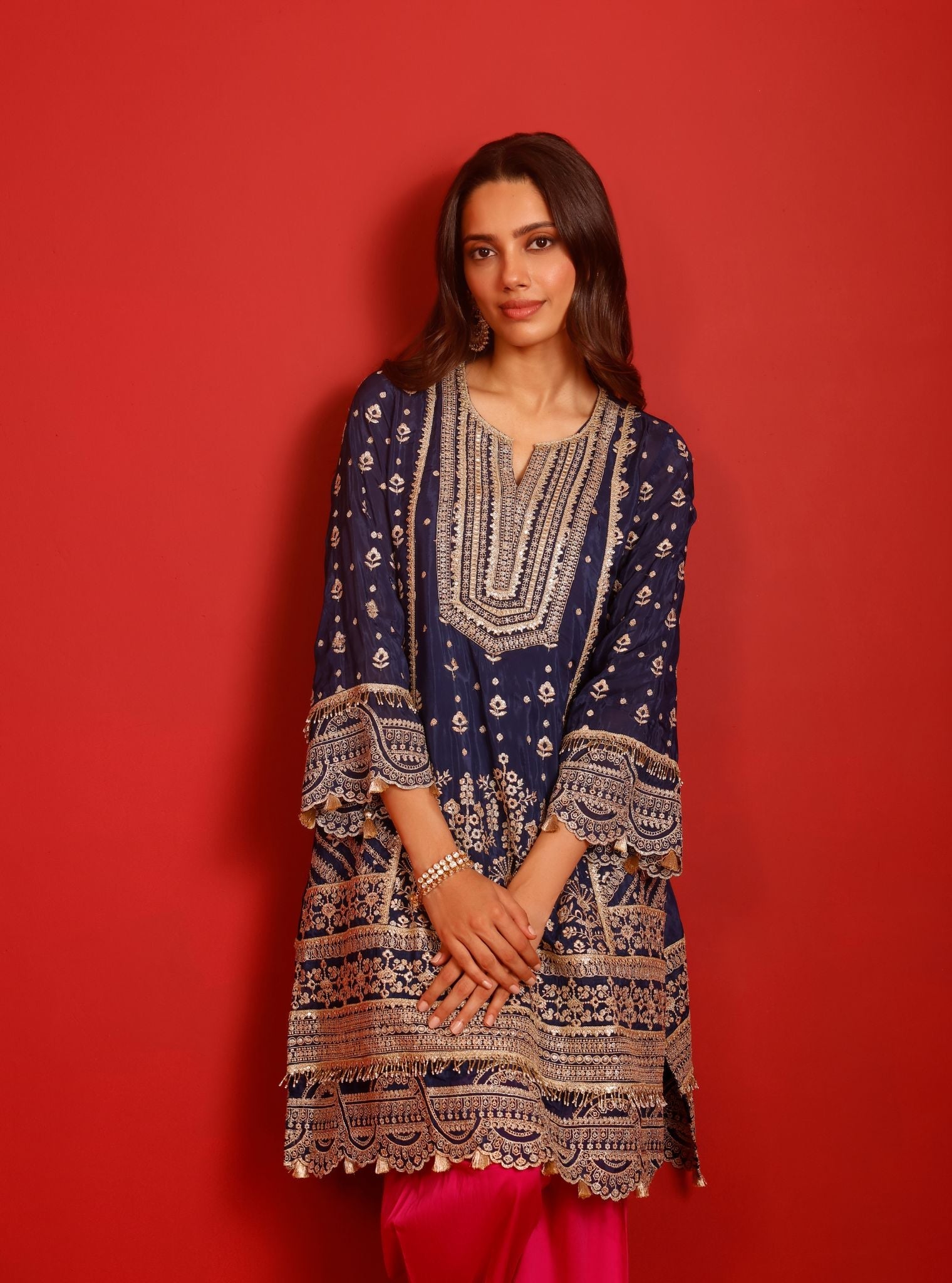 Leher Viscose Glass Organza Luxe Navy Kurta Set