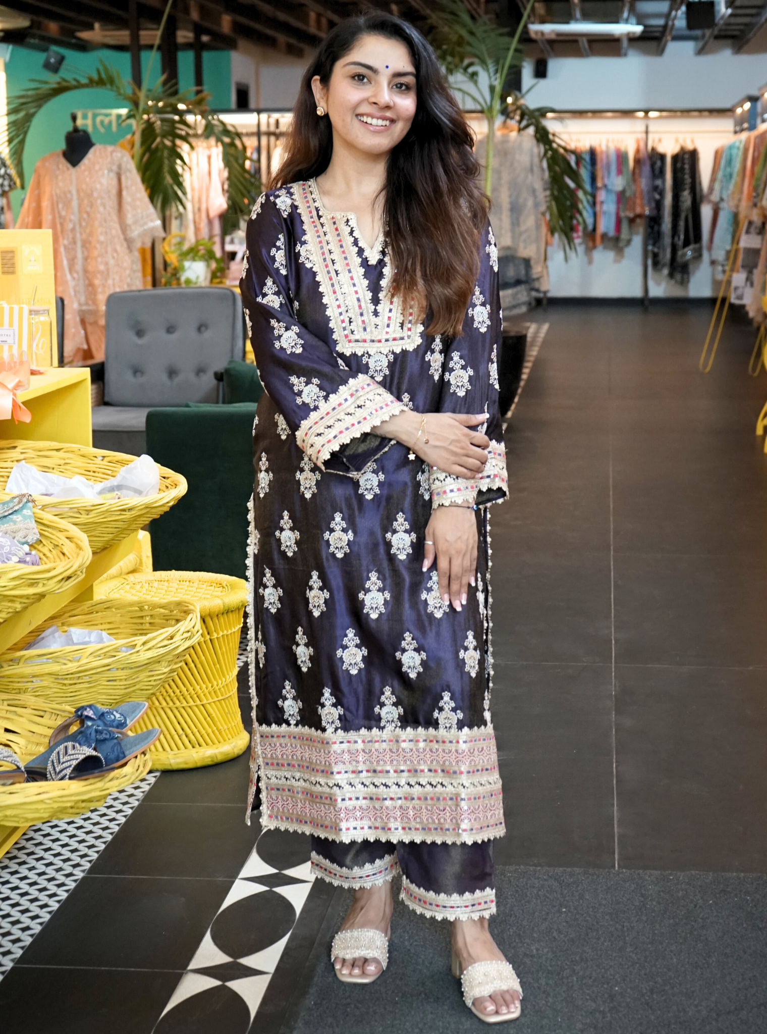 Mitthi Luxe Tissue Purple Kurta Set