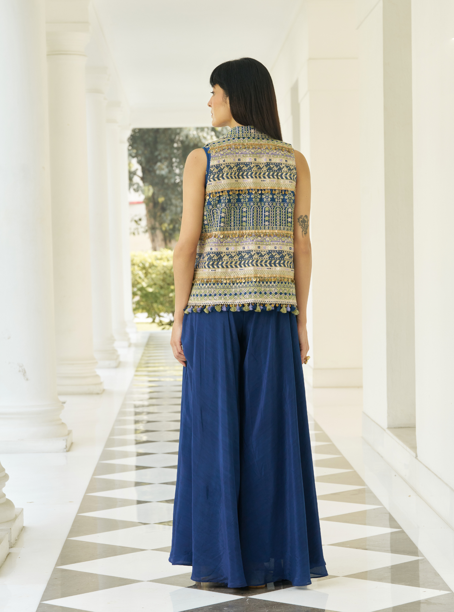 Paakhi Pima Satin Navy Jacket With Sharara