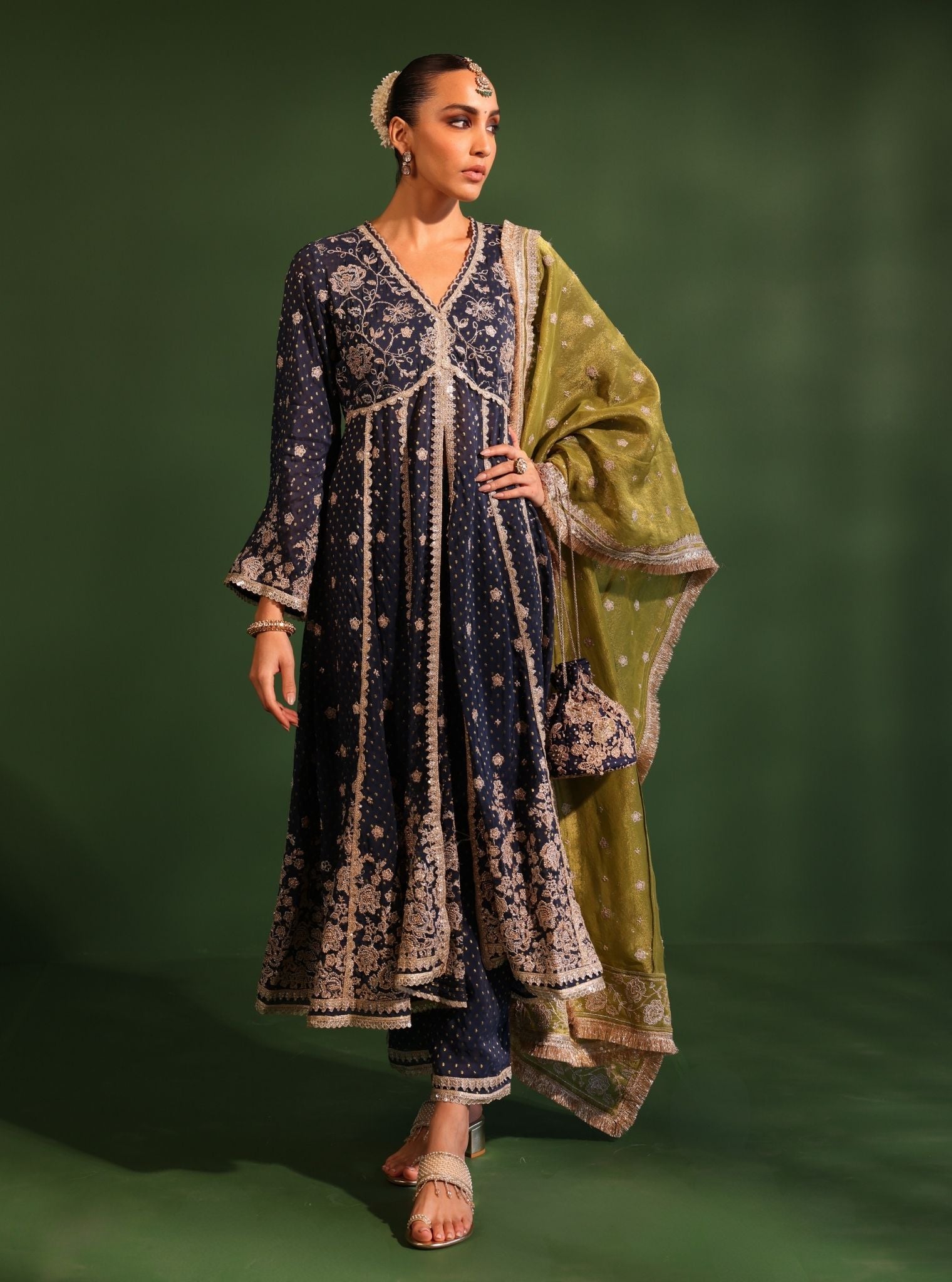 Rangeela Banarsi Navy Anarkali Kurta Set