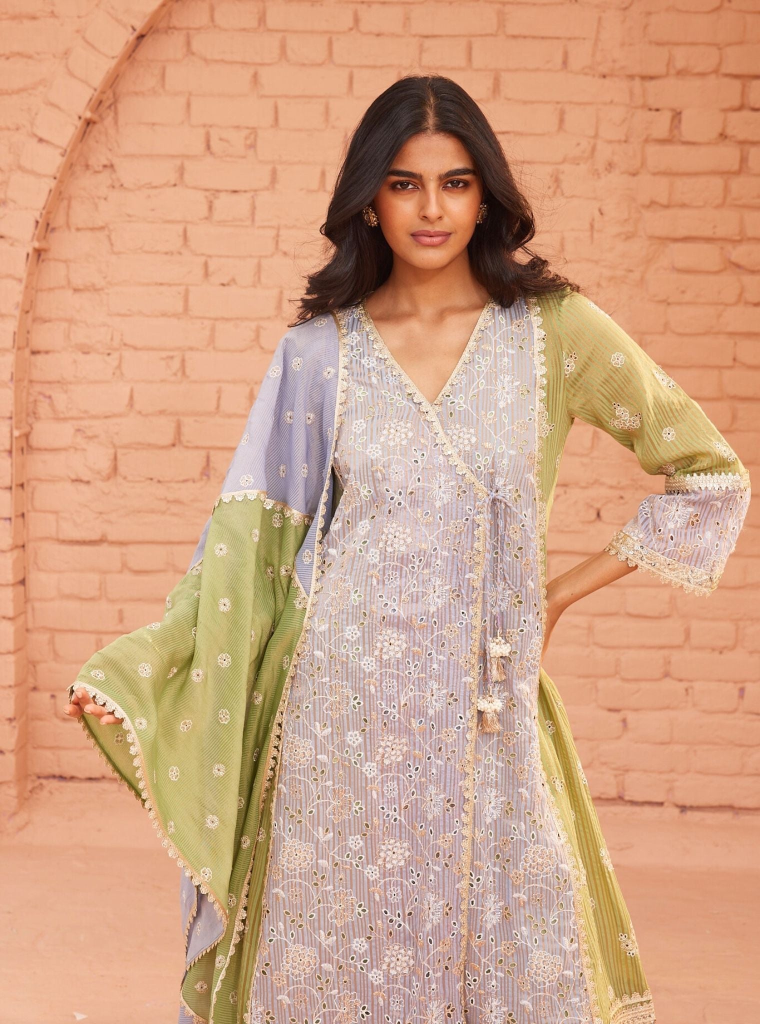 Vanessa Banarsi Blue Anarkali Kurta Set