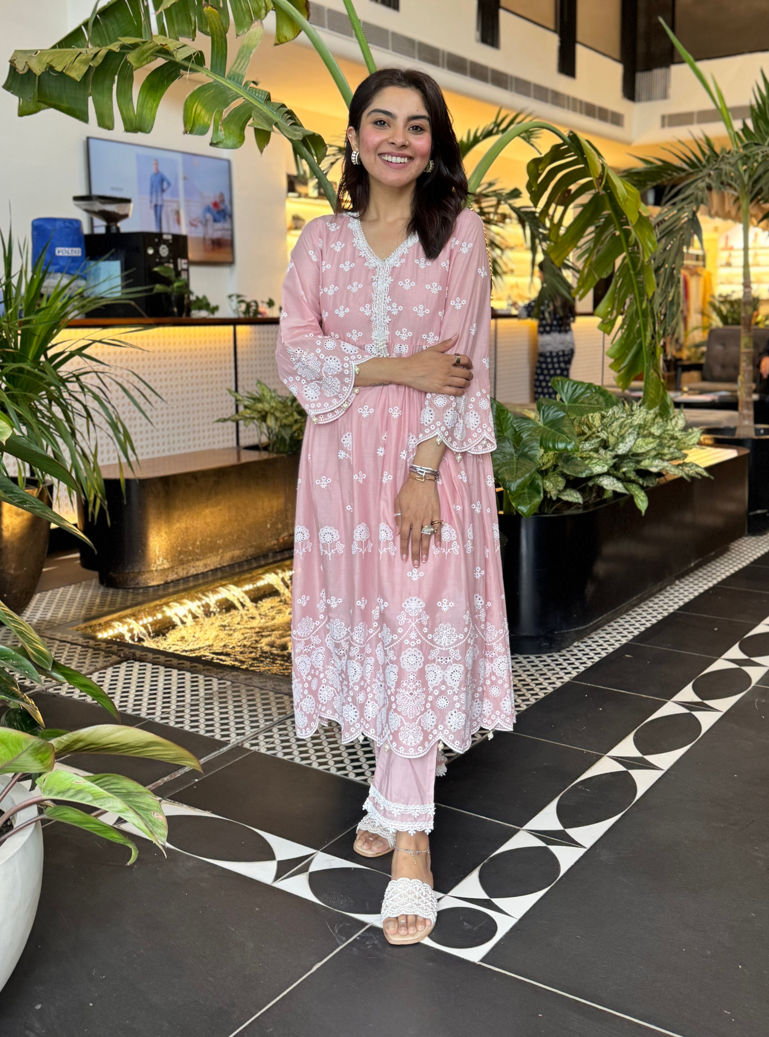 Nilan Supima Cotton Light Pink Anarkali Kurta Set