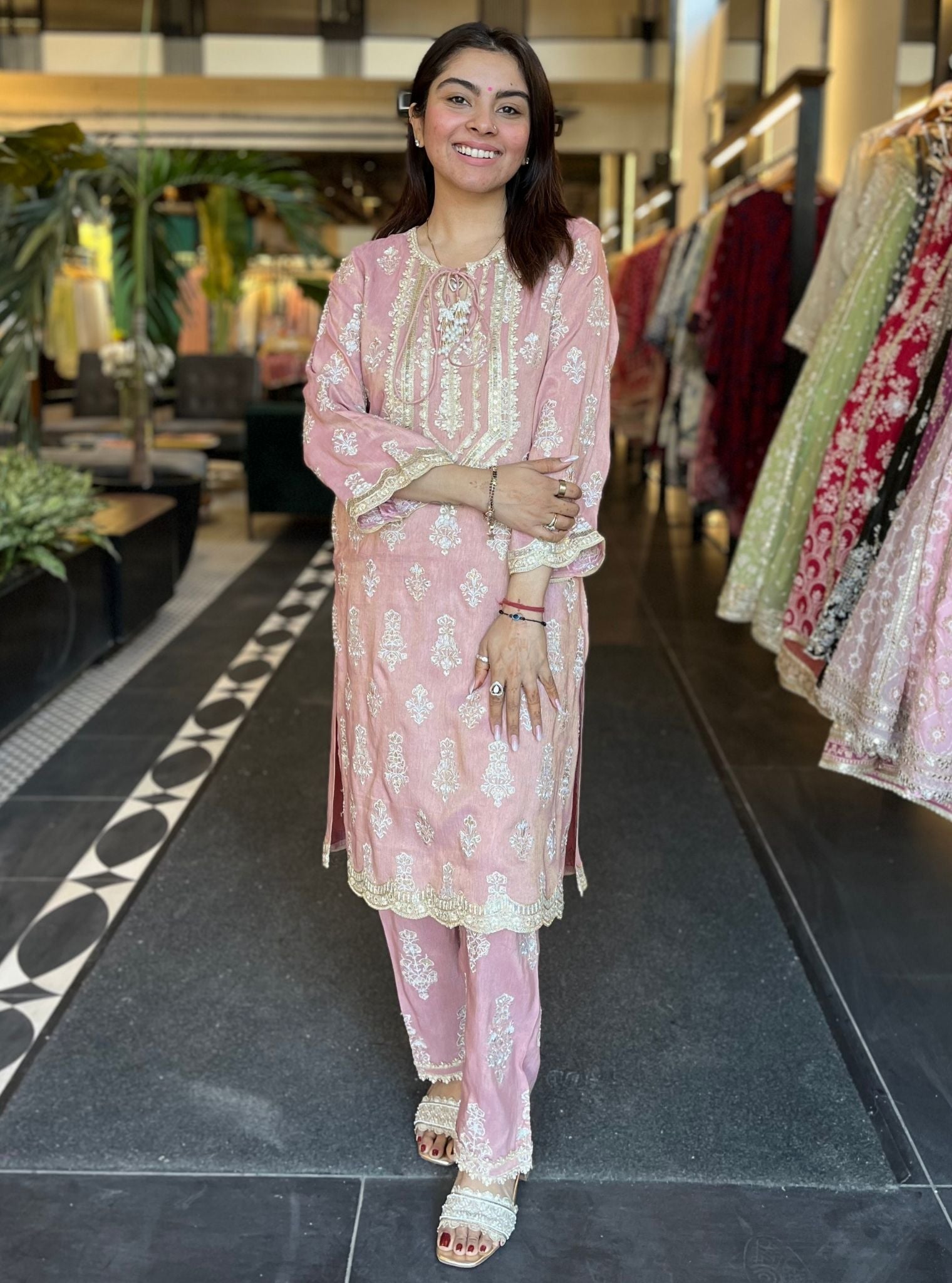 Intira Tissue Linen Pink Kurta Set