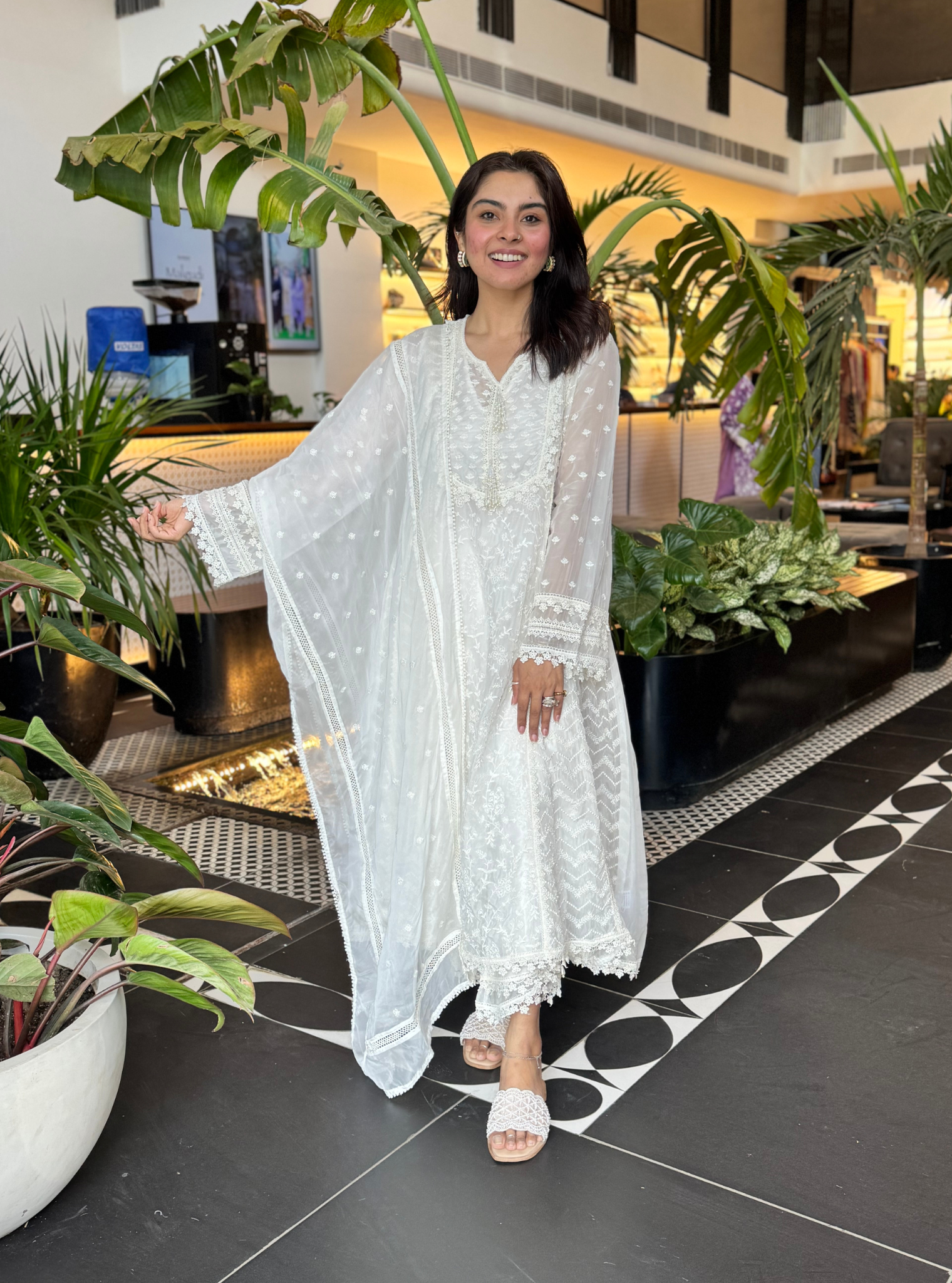 Keerth Organza White Anarkali Kurta Set