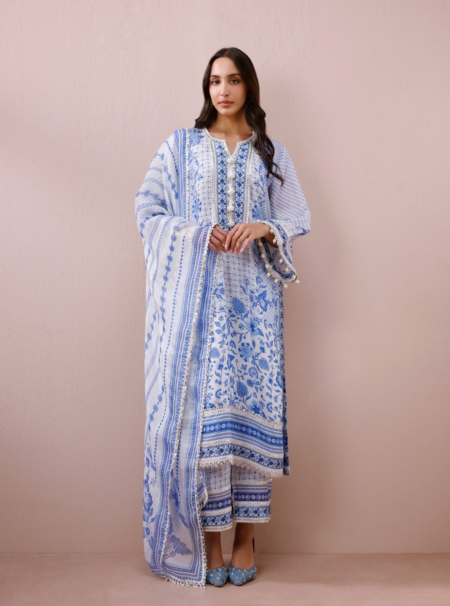Olisha Lawn Steel Blue Kurta Set
