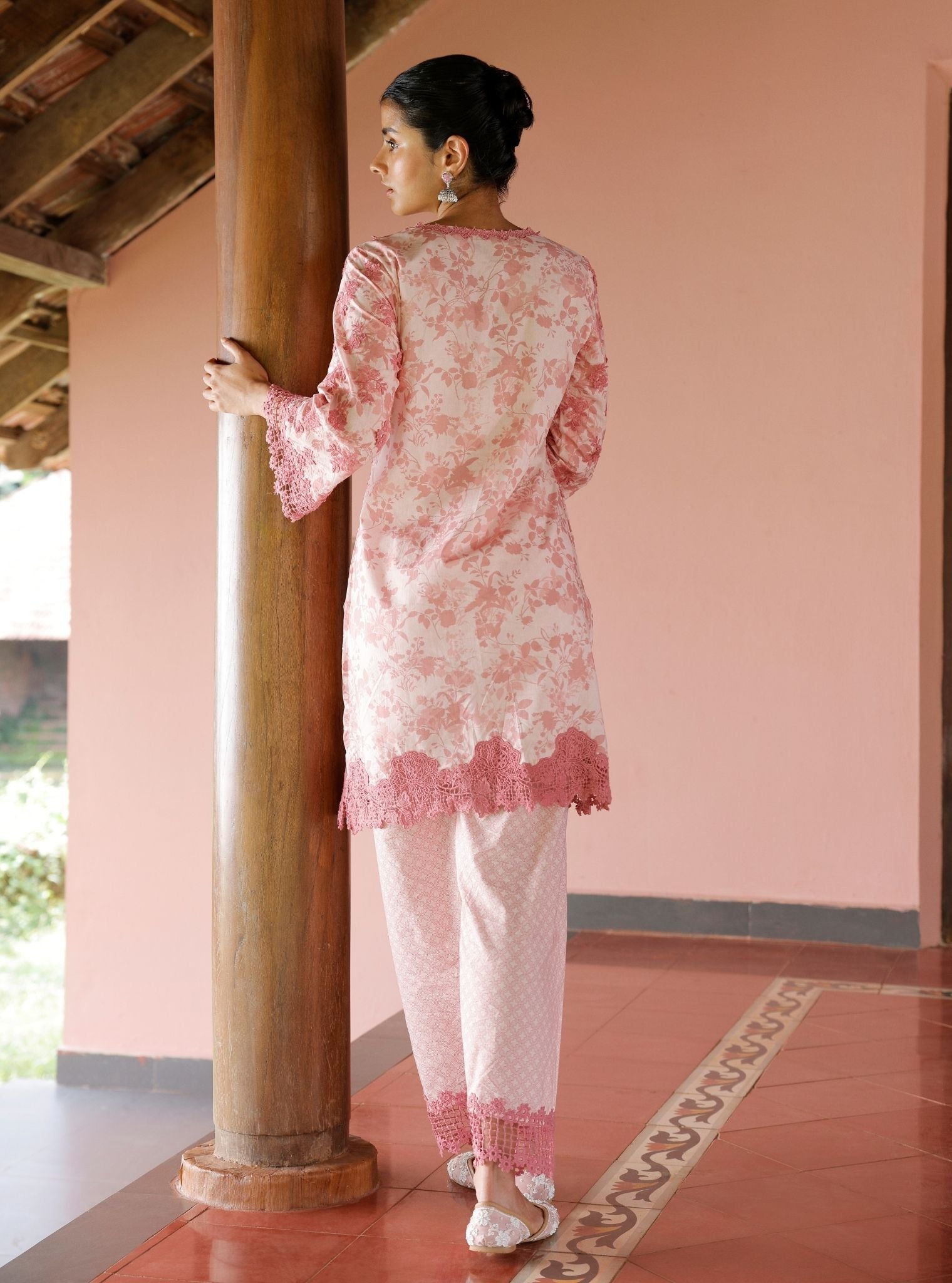 Yamya Supima Cotton Print Pink Kurta Set