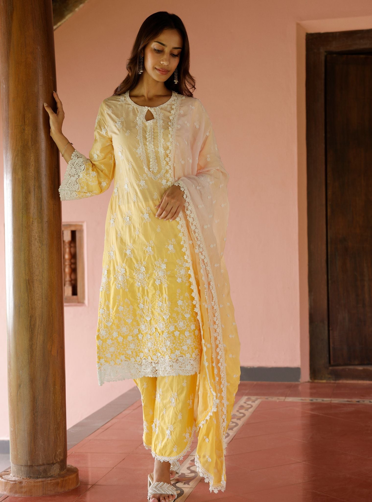 Zehen Ombre Supima Cotton Yellow Kurta Set