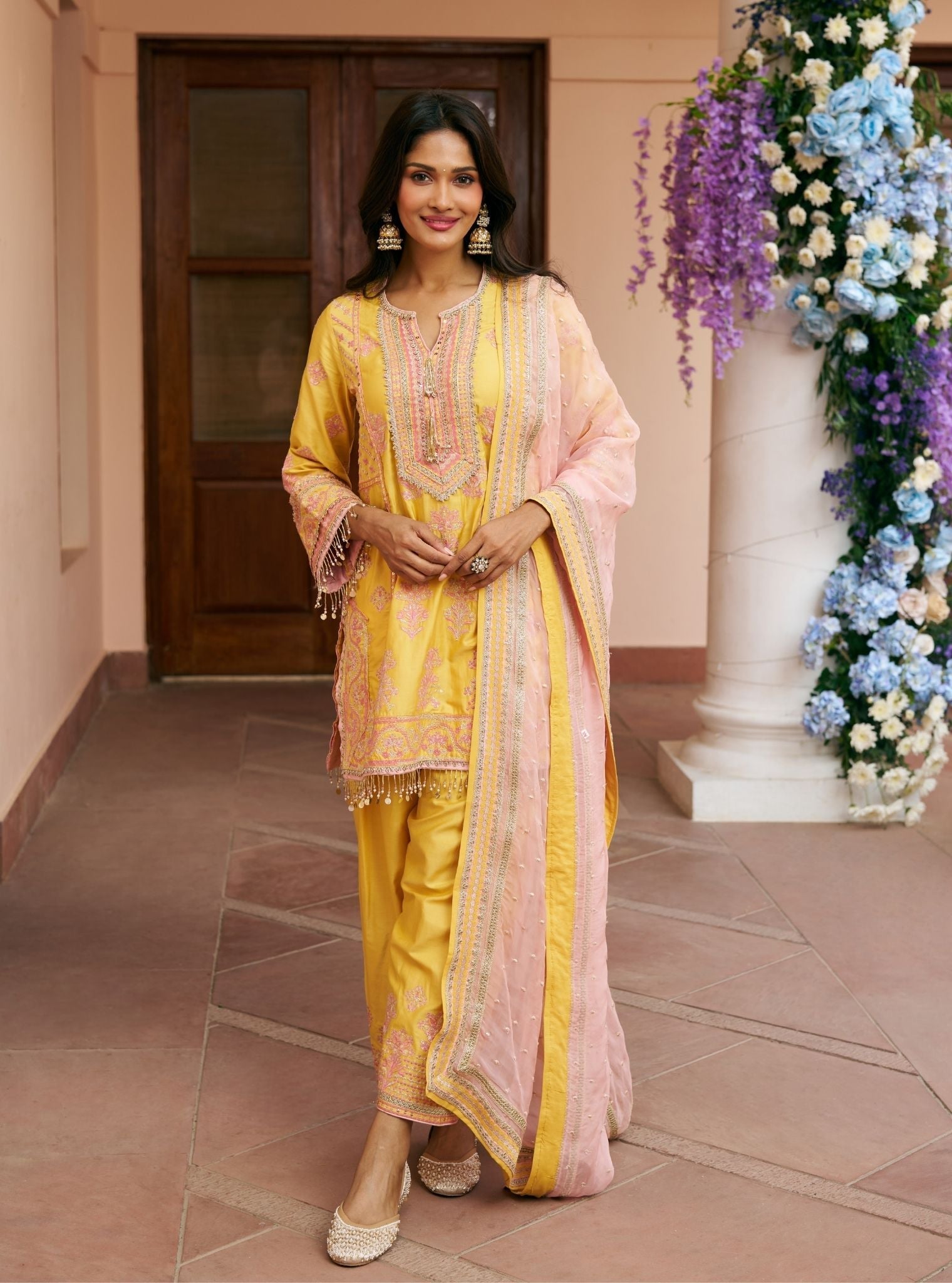 Khumari Pima Satin Mustard Kurta Set