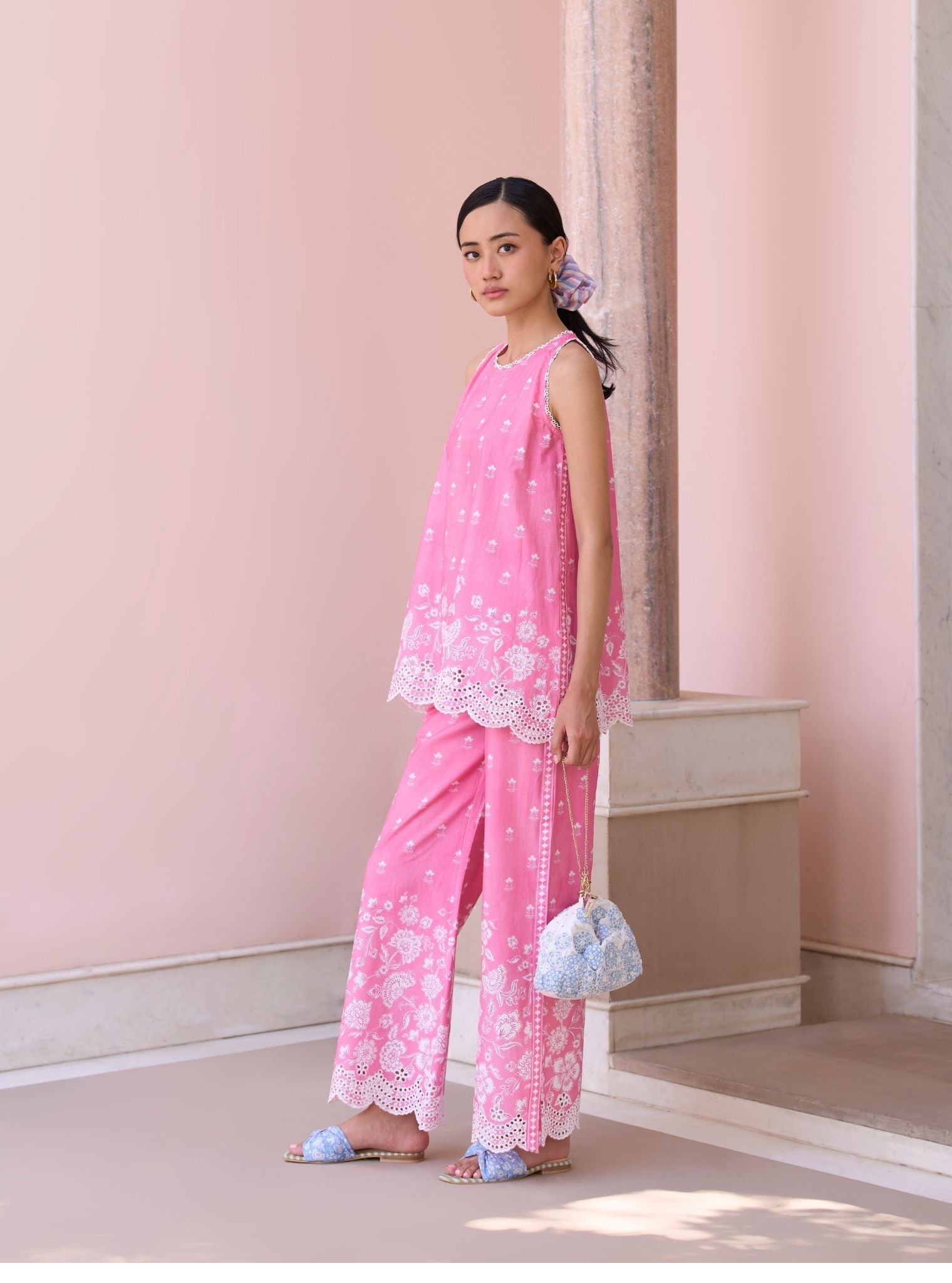 Zeenat Rani Pink Mulmul Supima Cotton Top Set