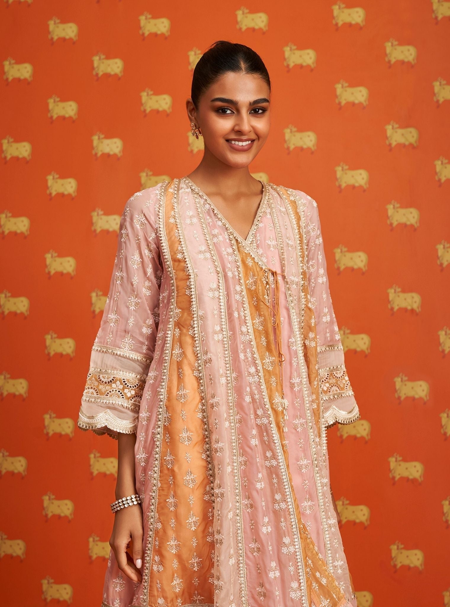 Sawika Organza Pink Anarkali Kurta Set