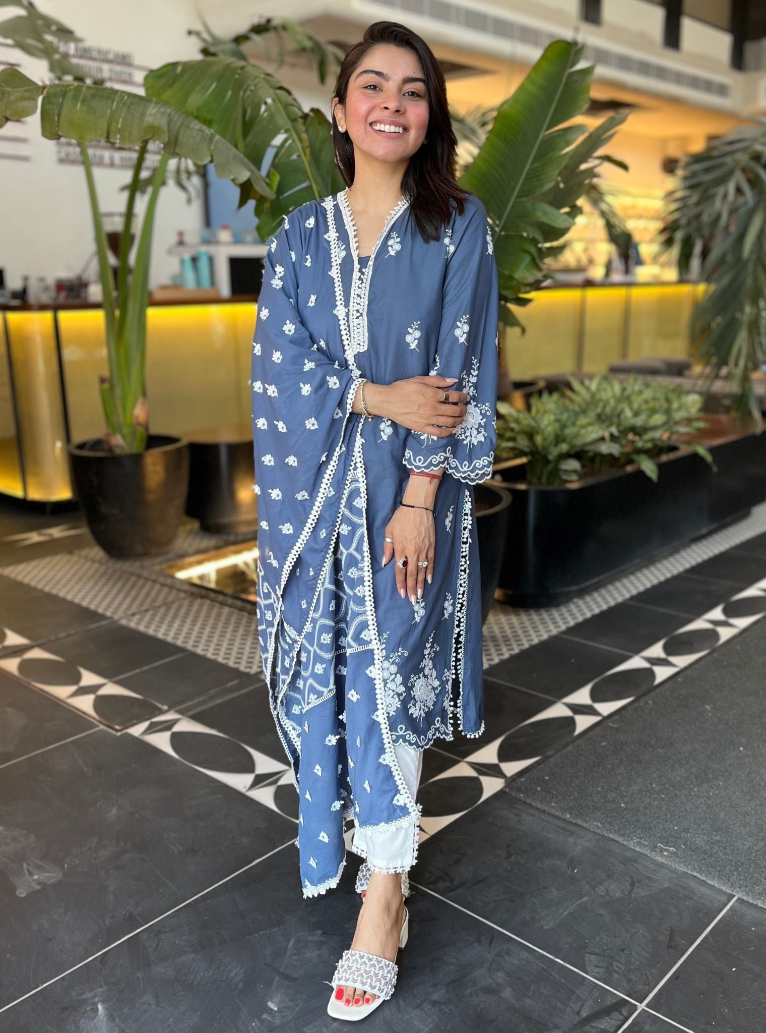 Love Song Supima Cotton Navy Kurta With Slit Pant