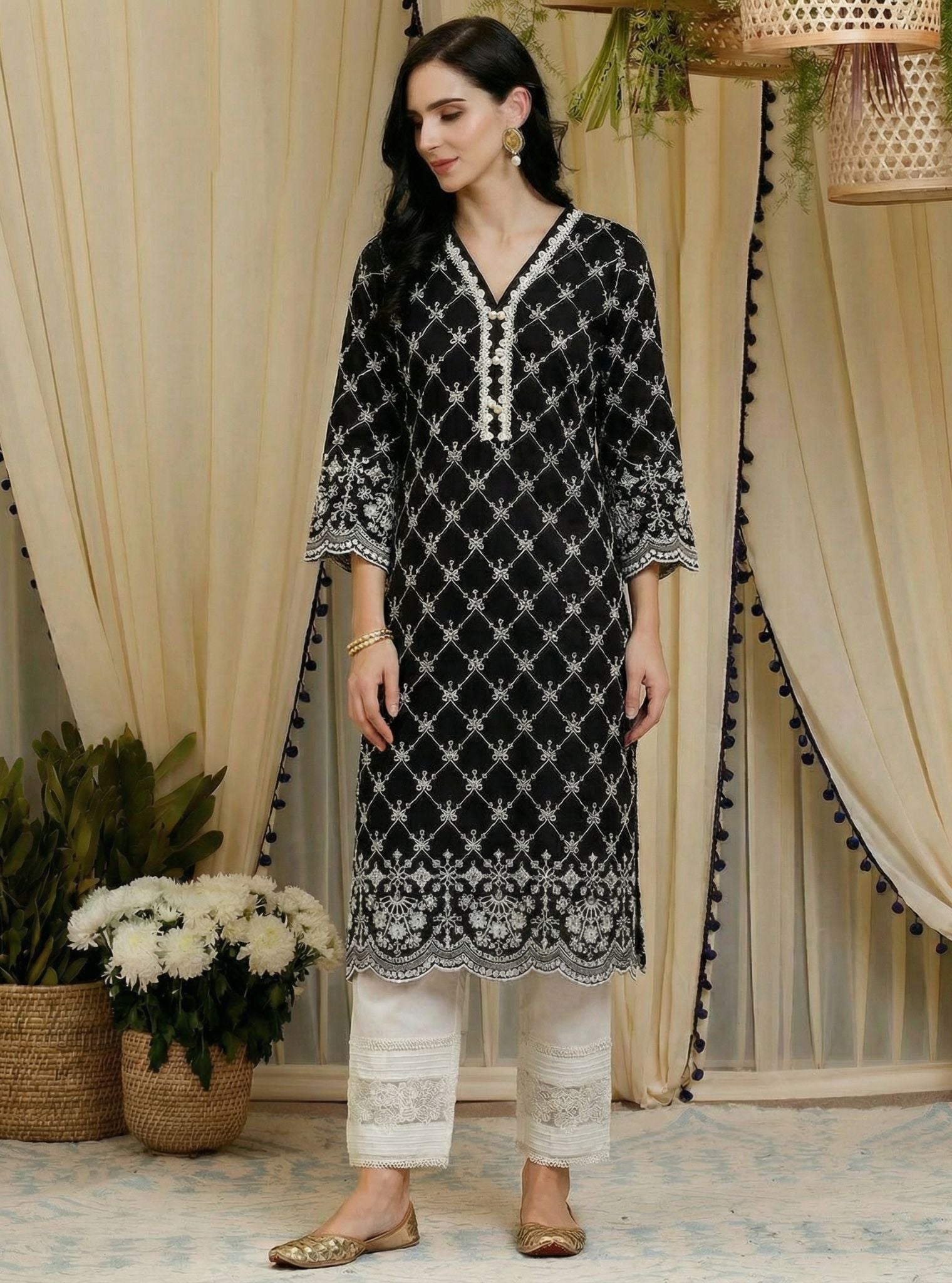 Perth Supima Cotton Black Kurta Set