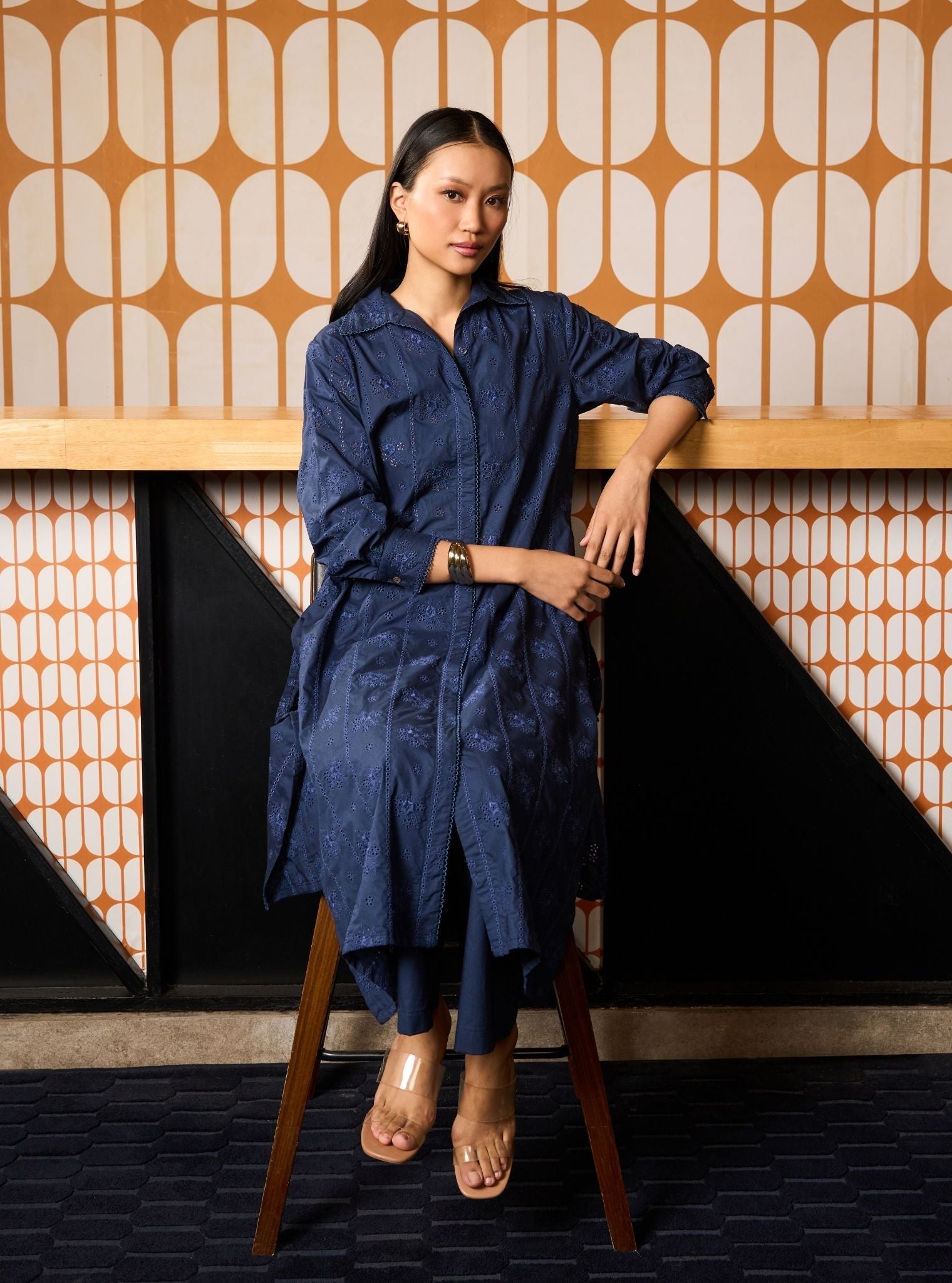 Zareenah Supima Cotton Navy Kurta Shirt Set