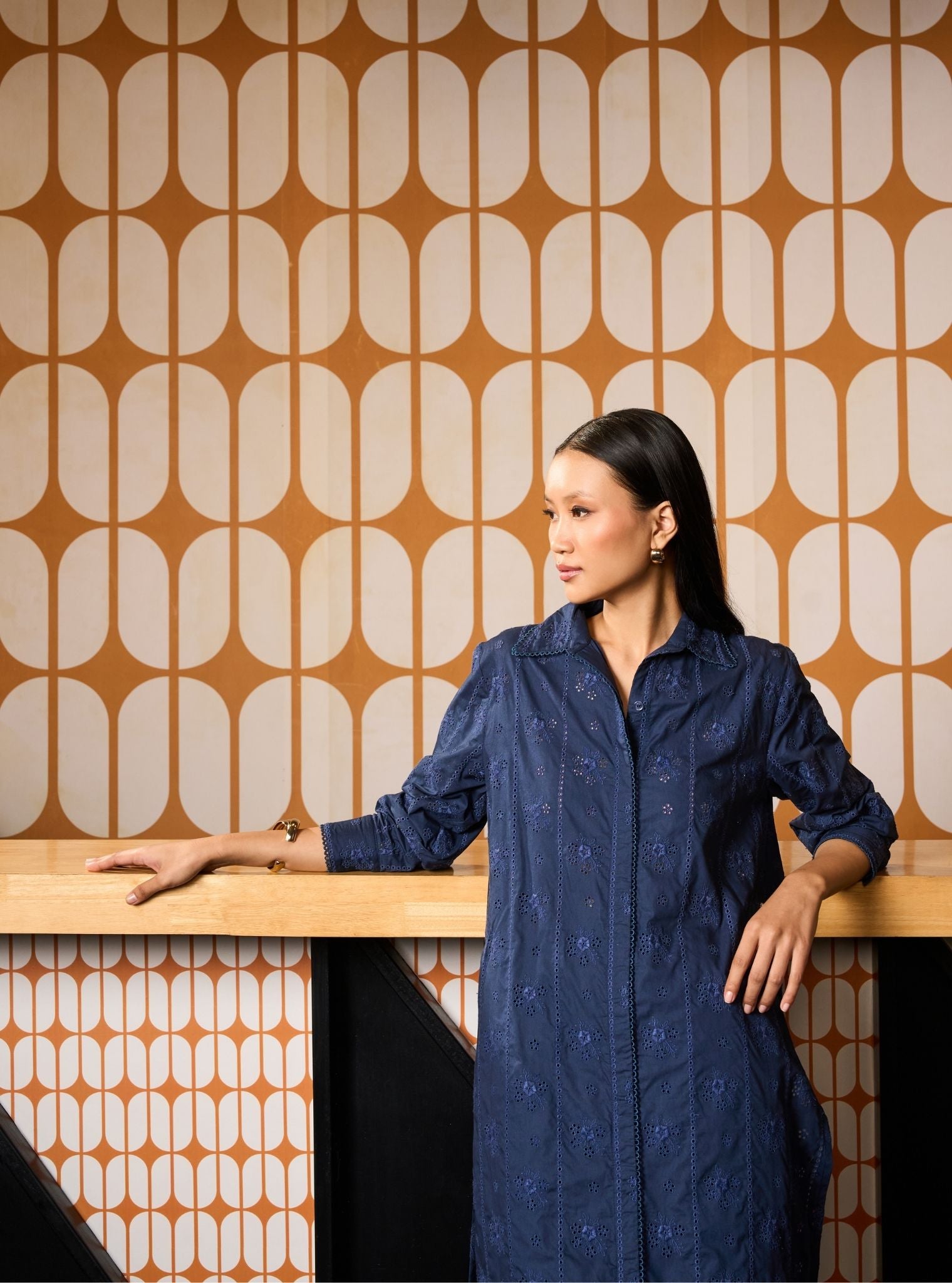 Zareenah Supima Cotton Navy Kurta Shirt Set